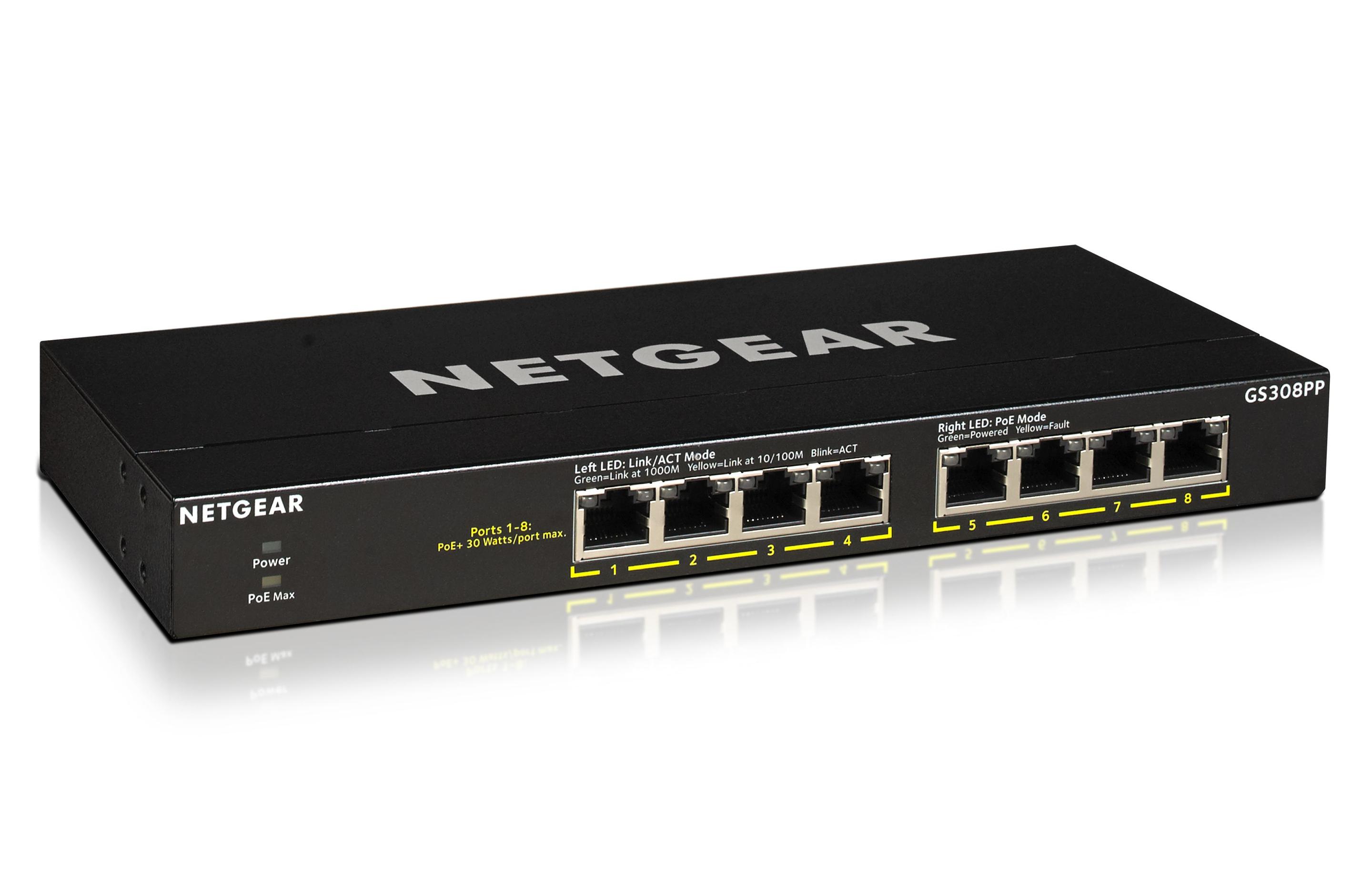 Switch NETGEAR GS308PP (Gigabit Ethernet - 0,192 MB - 16 Gbit/s - Preto), miniatura 3