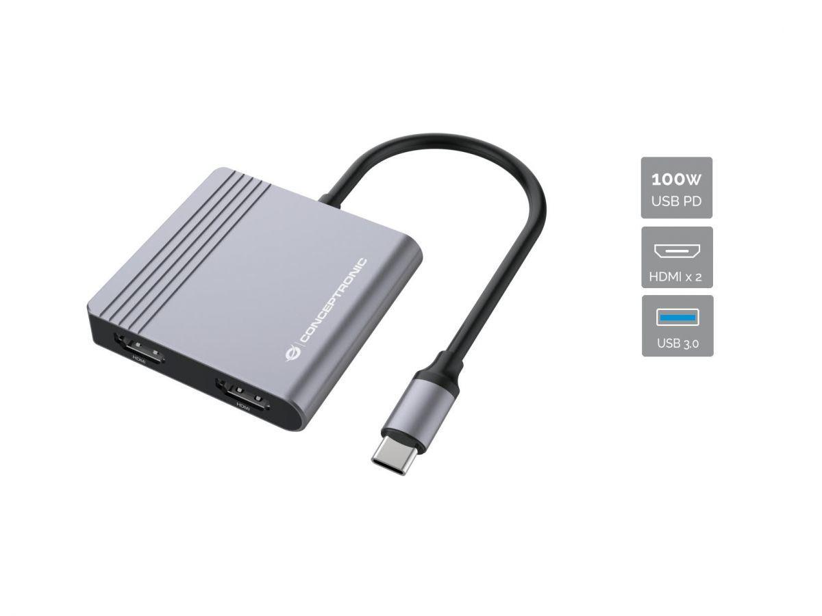 Hub USB-C CONCEPTRONIC DONN13G (0,25 m - Cinzento)