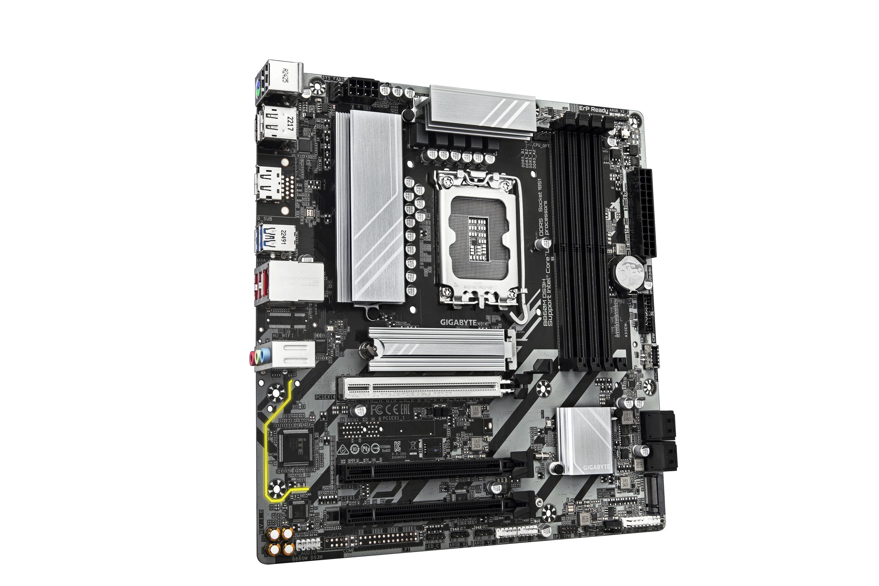 Motherboard GIGABYTE B860M DS3H (LGA 1851 (Socket V1) - micro ATX - Duplo canal - Castanho escuro), miniatura 3
