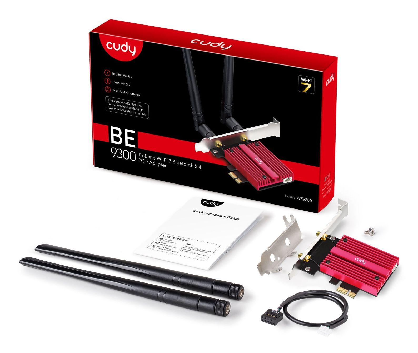 Adaptador de Rede PCIe CUDY WE9300 (Wi-Fi 7 - 5765 Mbit/s - PCI Express - Preto/Vermelho), miniatura 6