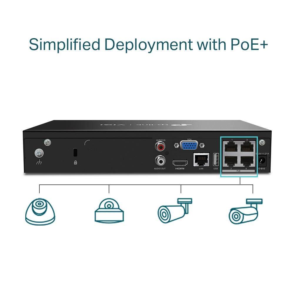 Gravador de Vídeo em Rede TP-LINK VIGI NVR1004H-4P (Preto), miniatura 2