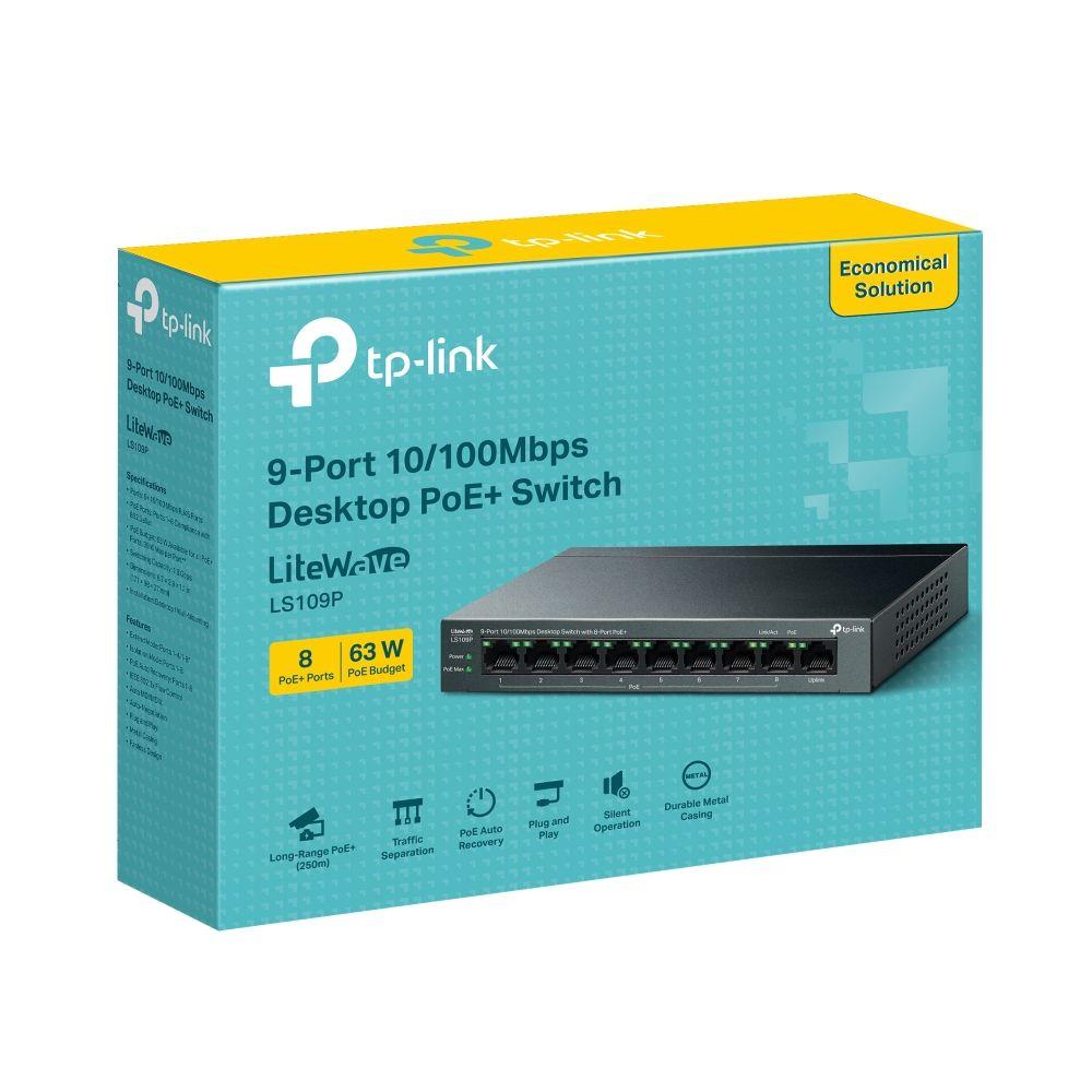 Switch de Rede TP-LINK LiteWave LS109P (Fast Ethernet - 1,8 Gbit/s - 15000 bytes - Preto) — miniatura 3