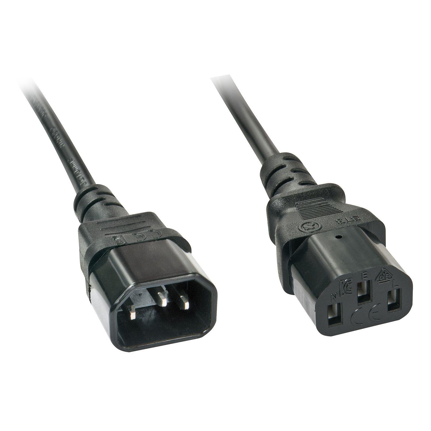 Cabo de Alimentação LINDY 30332 (3 m - Acoplador IEC C13, fêmea - Acoplador IEC C14, macho - Preto)