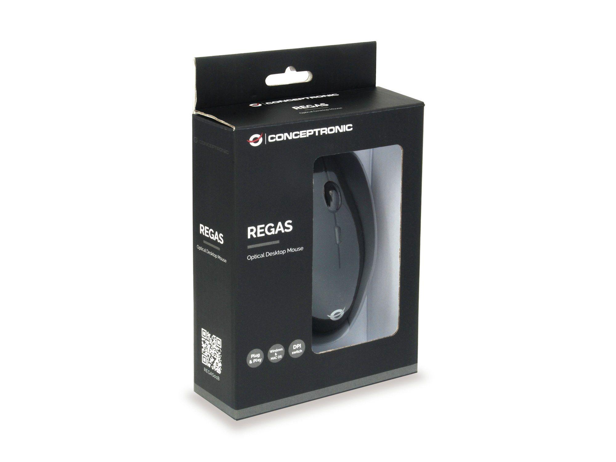 Rato CONCEPTRONIC REGAS01B (Ambidestro - 1200 DPI - Ótico - Preto) — miniatura 5