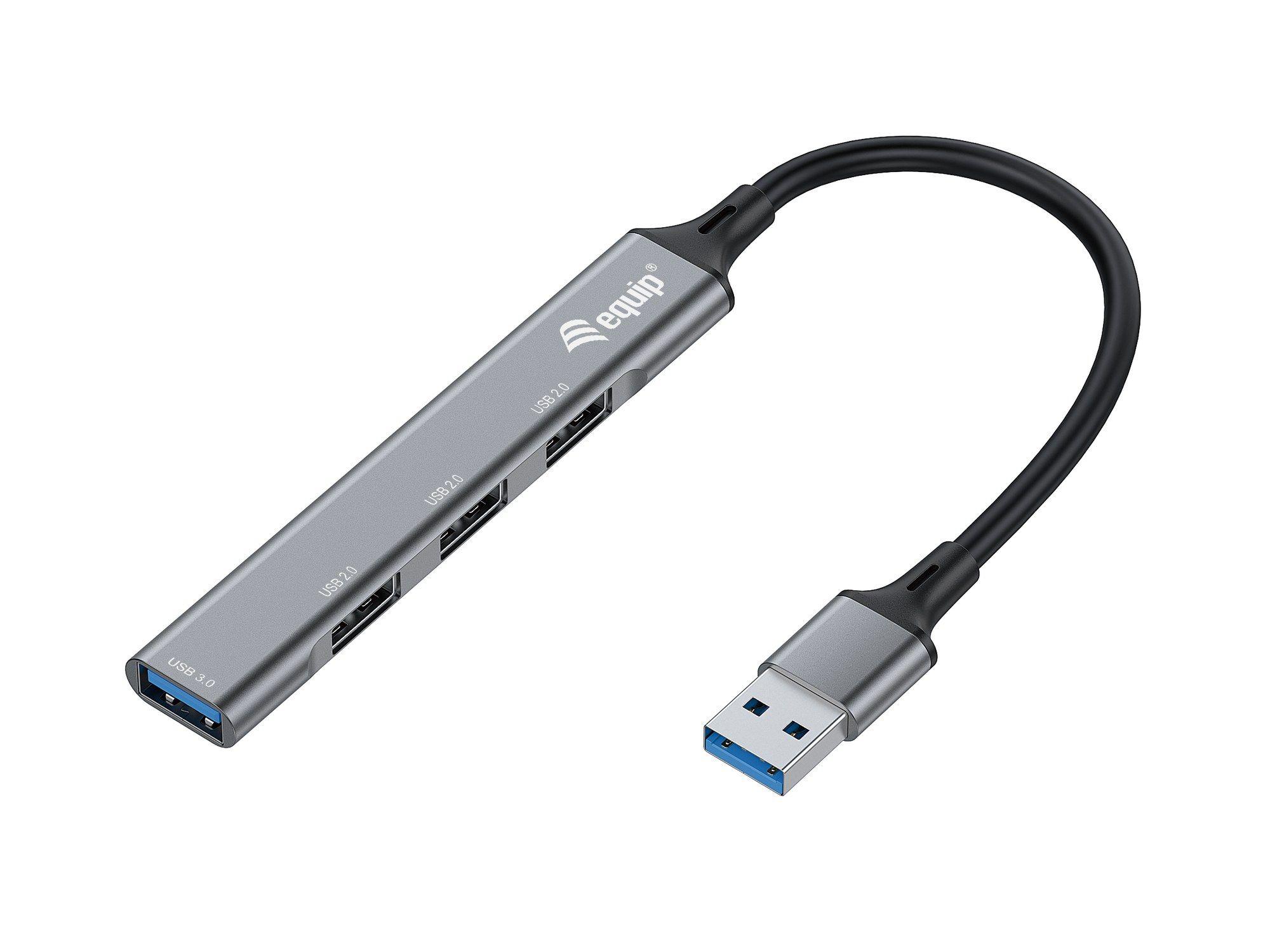 Hub USB EQUIP 128960 (0,15 m - USB 3.2 Gen 1 Type-A - USB 2.0, USB 3.2 Gen 1 Type-A - Preto e Cinzento)