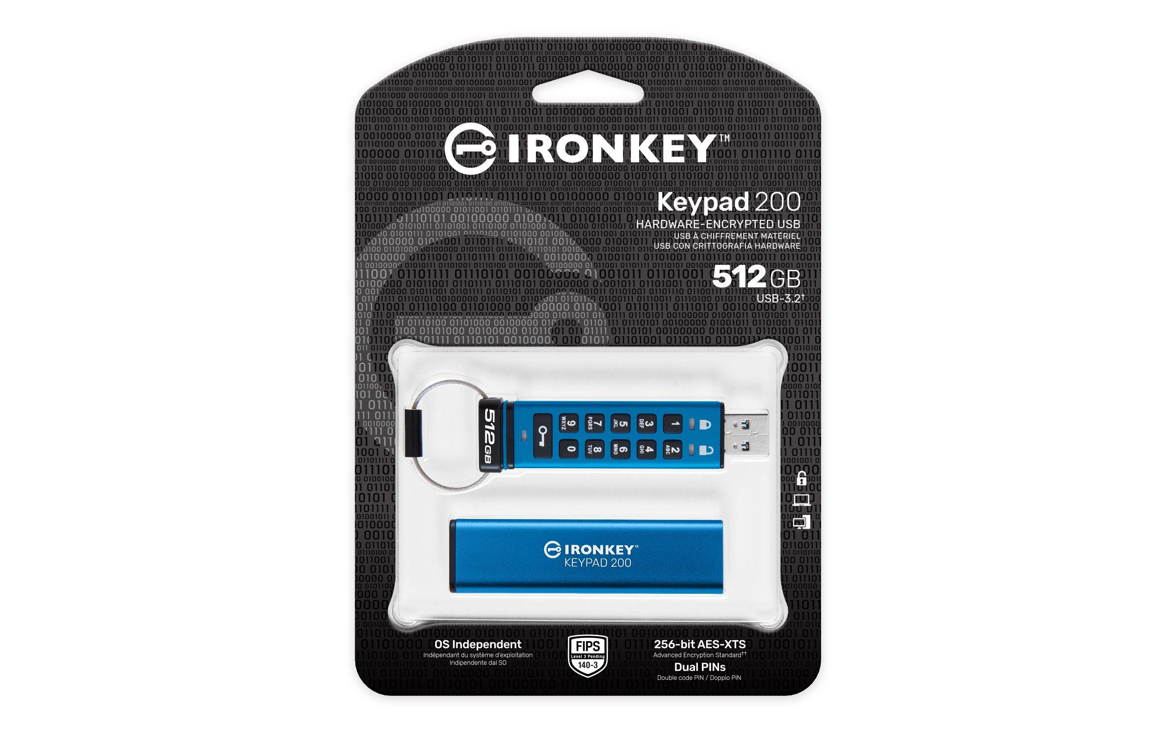 Pen USB KINGSTON IronKey Keypad 200 (512 GB - Capa - USB Type-A - Azul) — miniatura 3