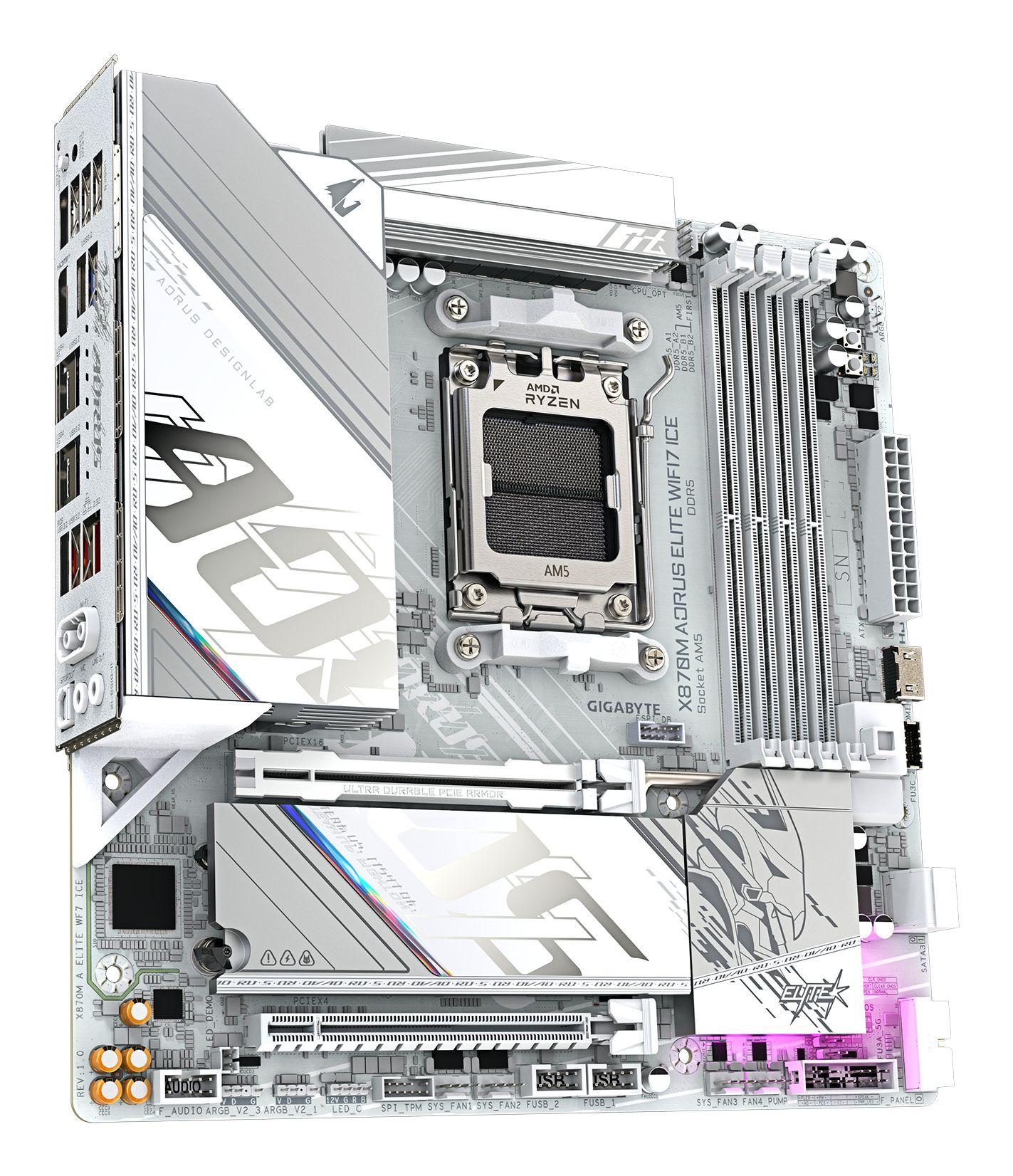 Motherboard GIGABYTE X870M AORUS ELITE WIFI7 ICE (AM5 - Micro ATX - DDR5-SDRAM - Branco), miniatura 4