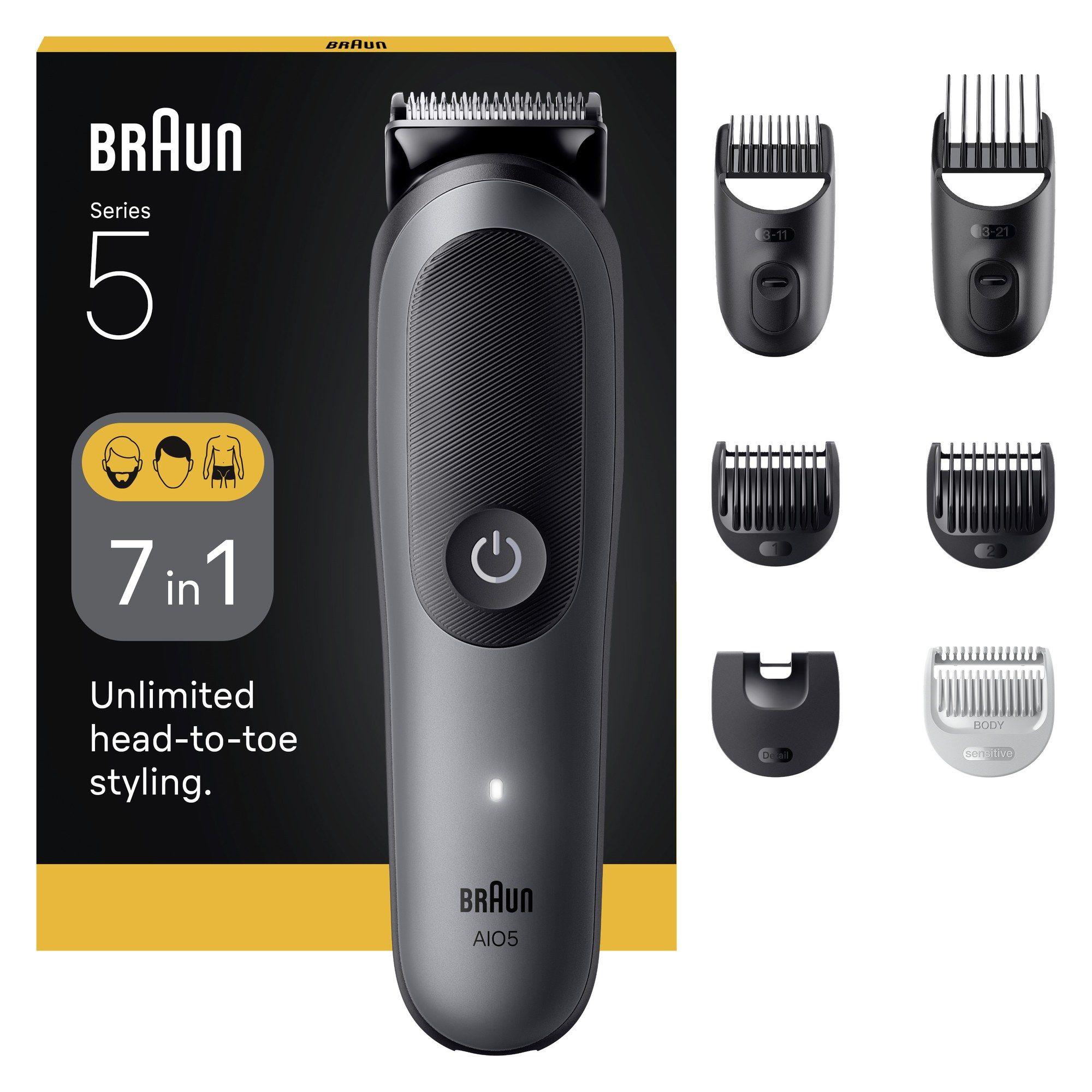 Aparador Multifunções de Cabelo e Corpo BRAUN Series 5 AIO5520 (Preto e Cinzento)
