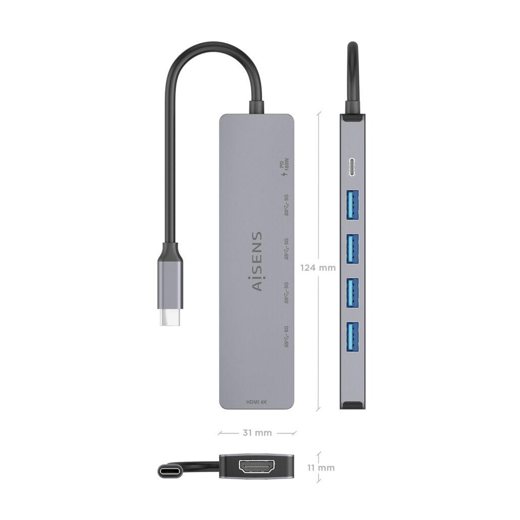 Dock USB-C AISENS ASUC-6P047-GR (0,15 m - Cinzento), miniatura 4