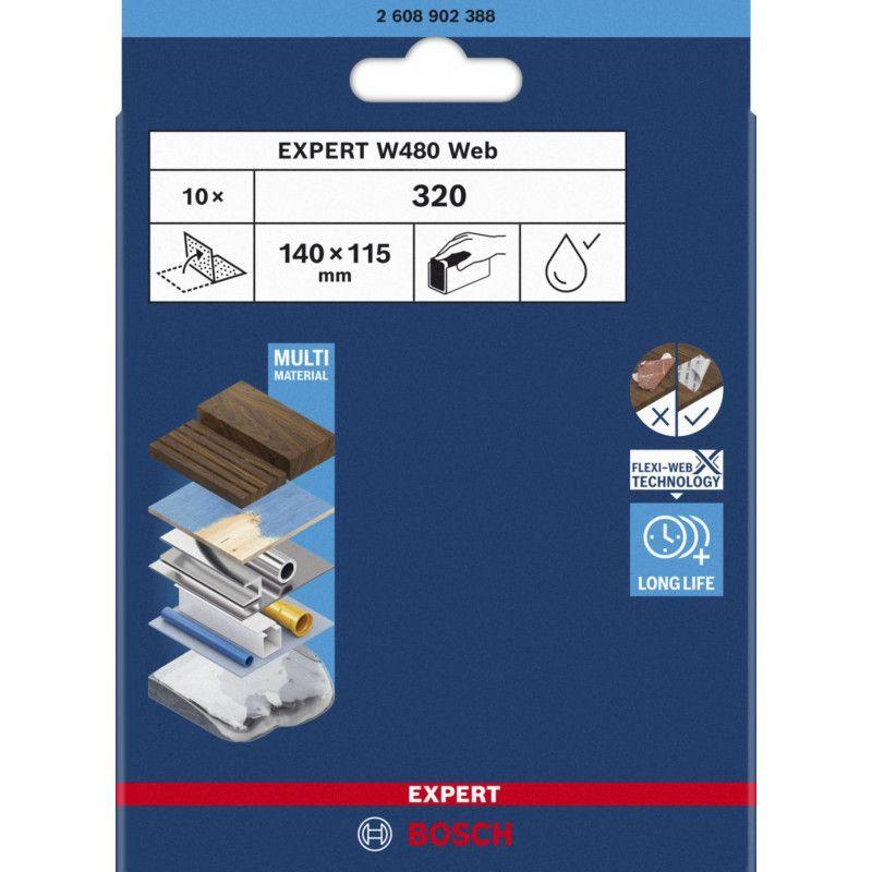 Folha de Lixa Manual BOSCH EXPERT W480 Web (1/4 - Grão 320 - 115 x 140 mm - Pack de 10)