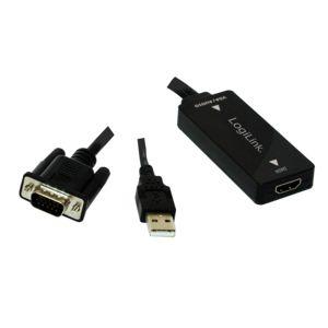 Conversor VGA para HDMI LOGILINK CV0060 (0,2 m - HDMI 1.3a - VGA macho, USB macho - Preto)