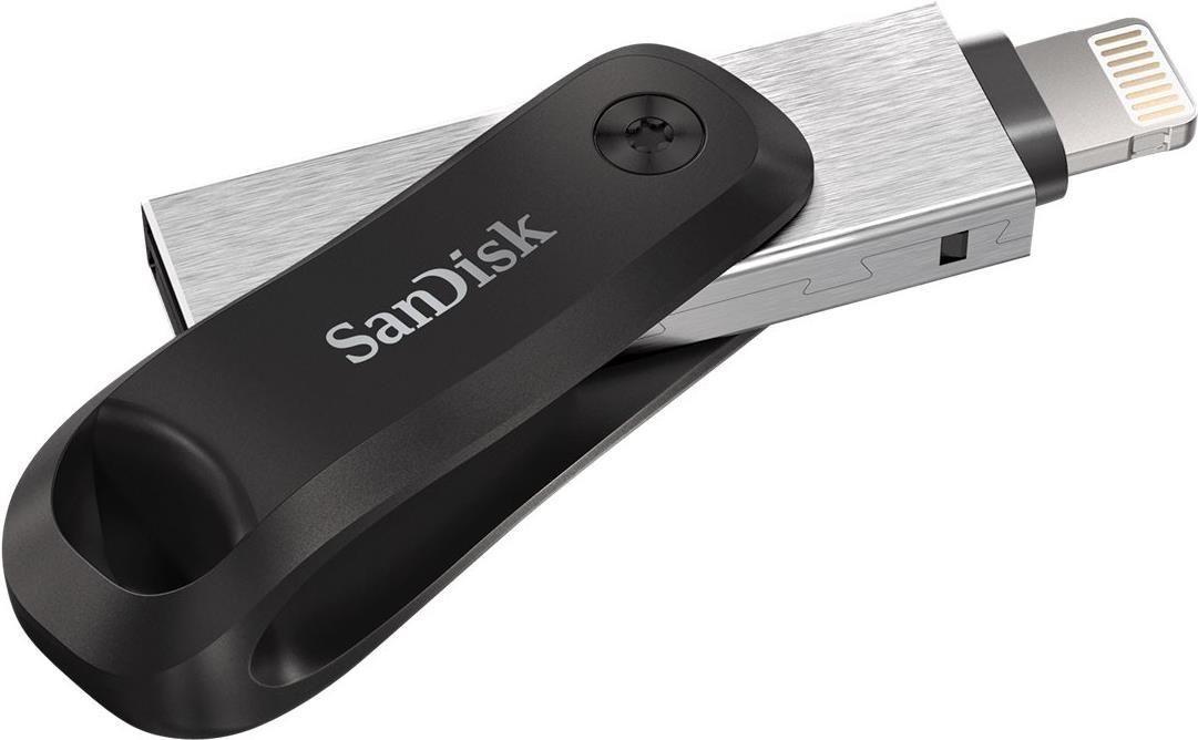 Pen USB SANDISK iXpand Go (64 GB - Giratório - USB Type-A / Lightning - Preto e Prateado)