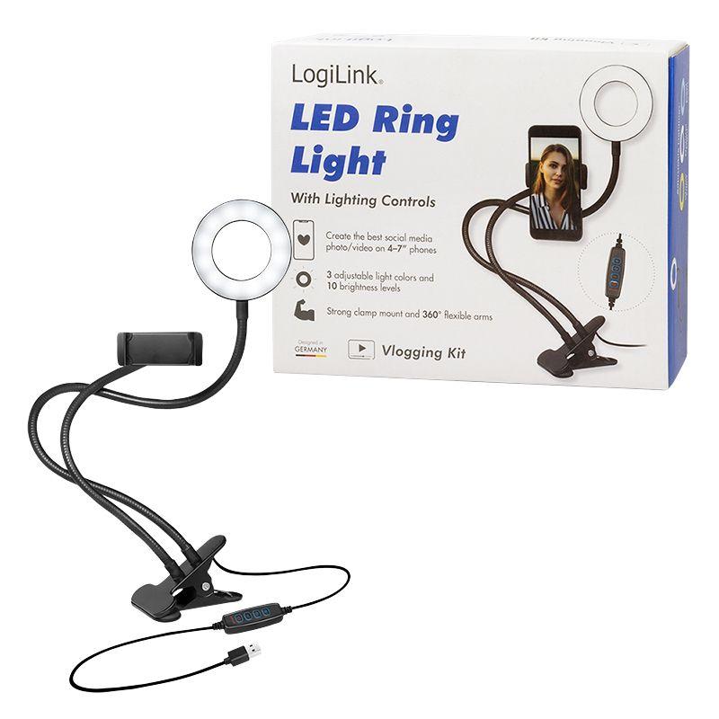 Anel de Iluminação LED com Suporte de Telemóvel LOGILINK AA0150 (7" - 10 W - Preto), miniatura 9