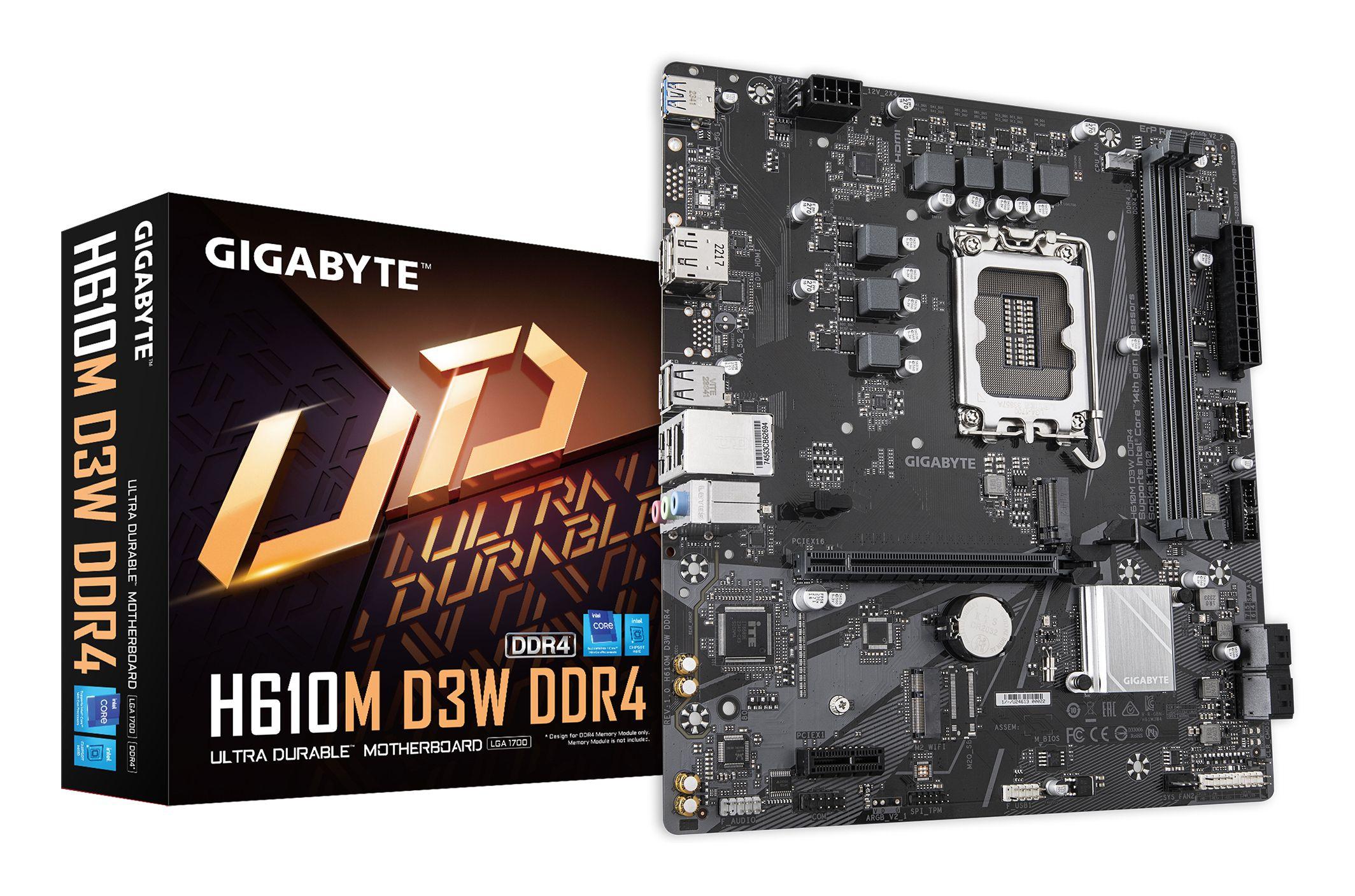 Motherboard GIGABYTE H610M D3W DDR4 (LGA 1700 - micro ATX - Duplo canal - Cinzento)