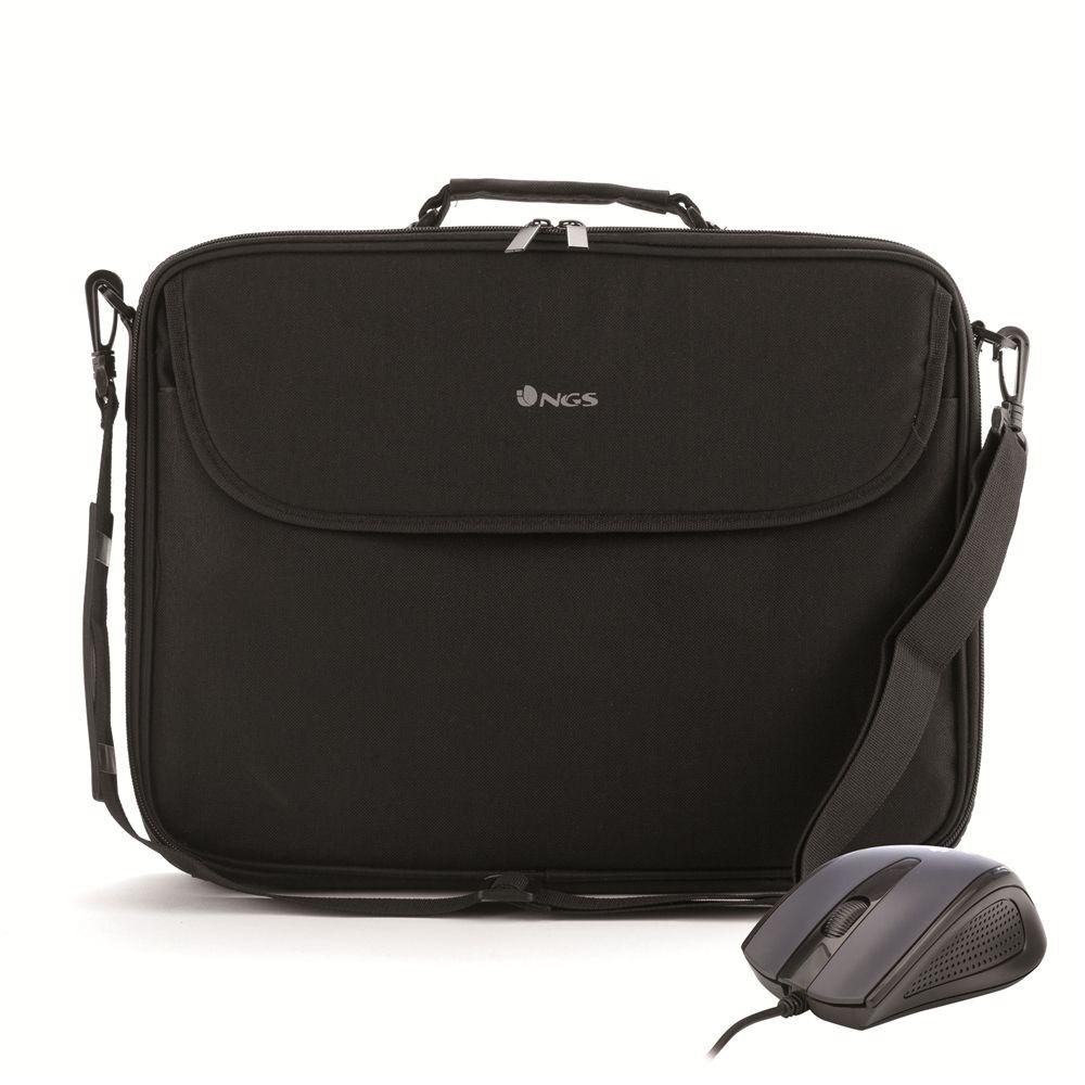 Conjunto de Mala para Portátil e Rato NGS BUREAUKIT (16" - Rato USB 800 dpi - Preto)