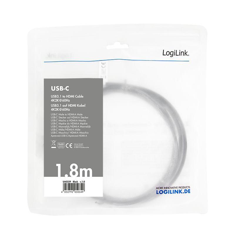 Cabo USB-C para HDMI LOGILINK UA0329 (1,8 m - USB-C 3.1 macho - HDMI 2.0 macho - Preto), miniatura 4
