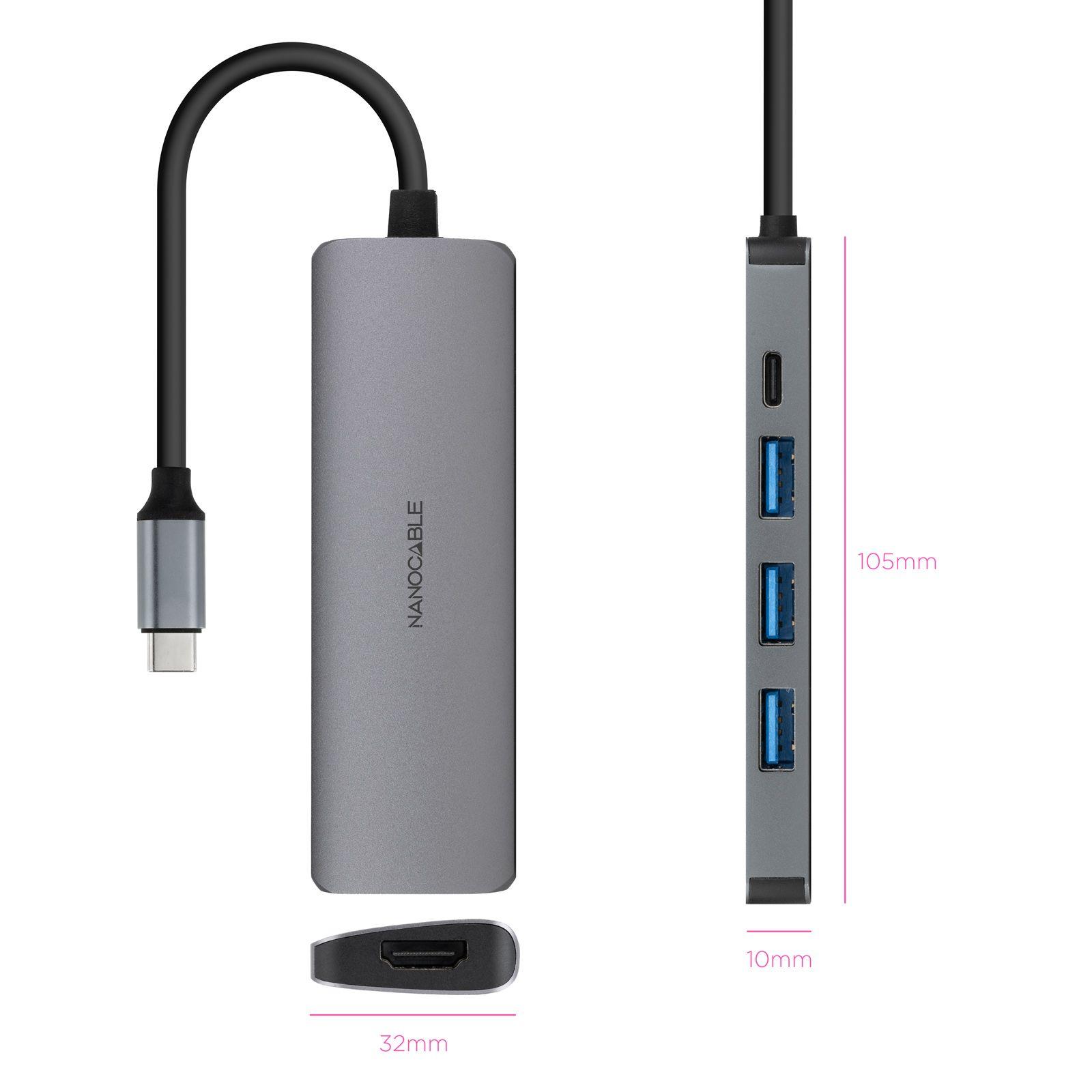 Hub USB-C NANOCABLE 10.16.4605 (0,18 m - Cinzento), miniatura 2