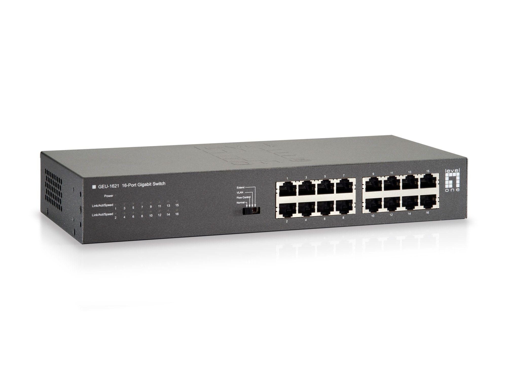Switch de Rede Não Gerido LEVEL ONE GEU-1621 (Gigabit Ethernet - 32 Gbit/s - 9000 bytes - Cinzento)