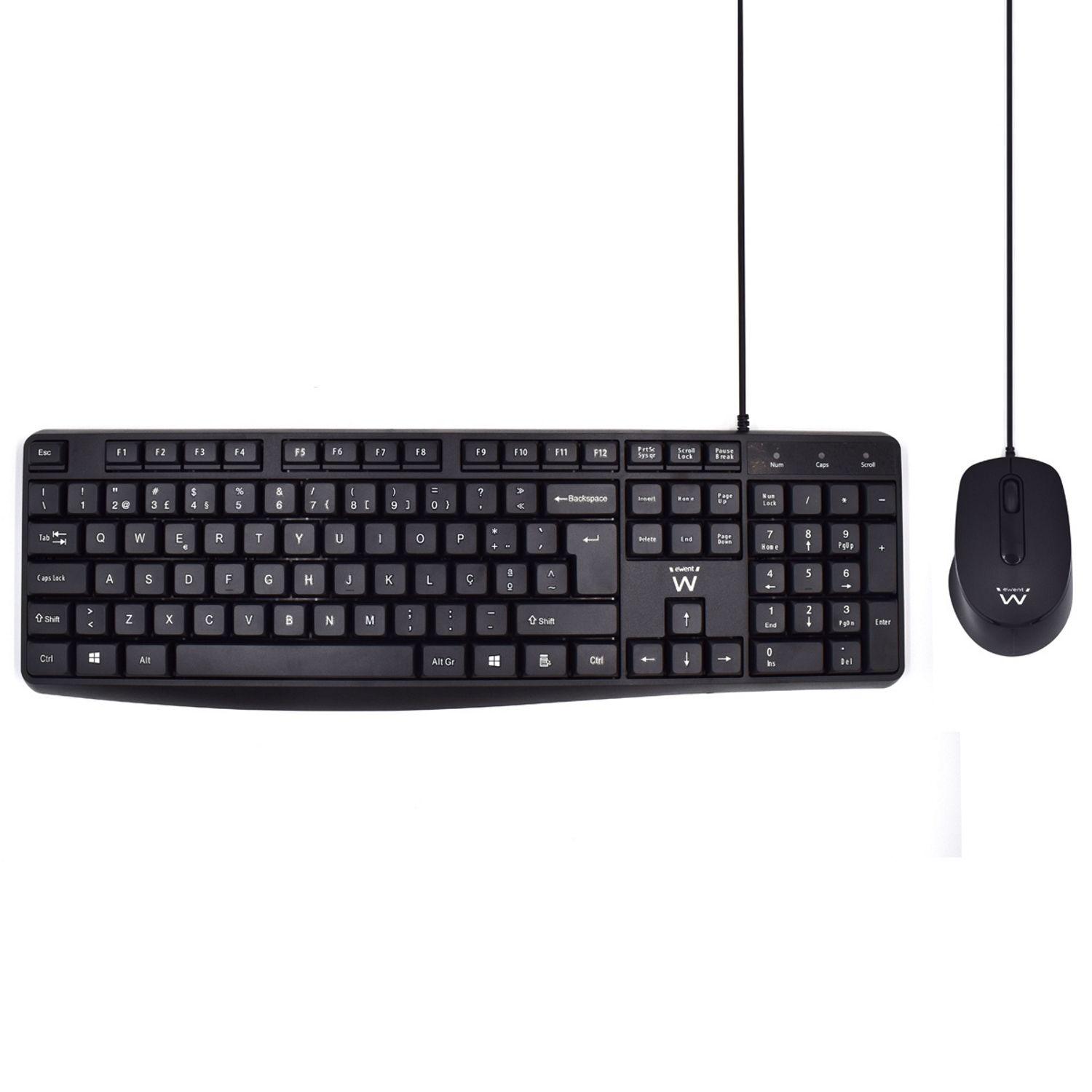 Conjunto Teclado e Rato EWENT EW3007 (Português - Membrana - Tamanho completo - Preto)