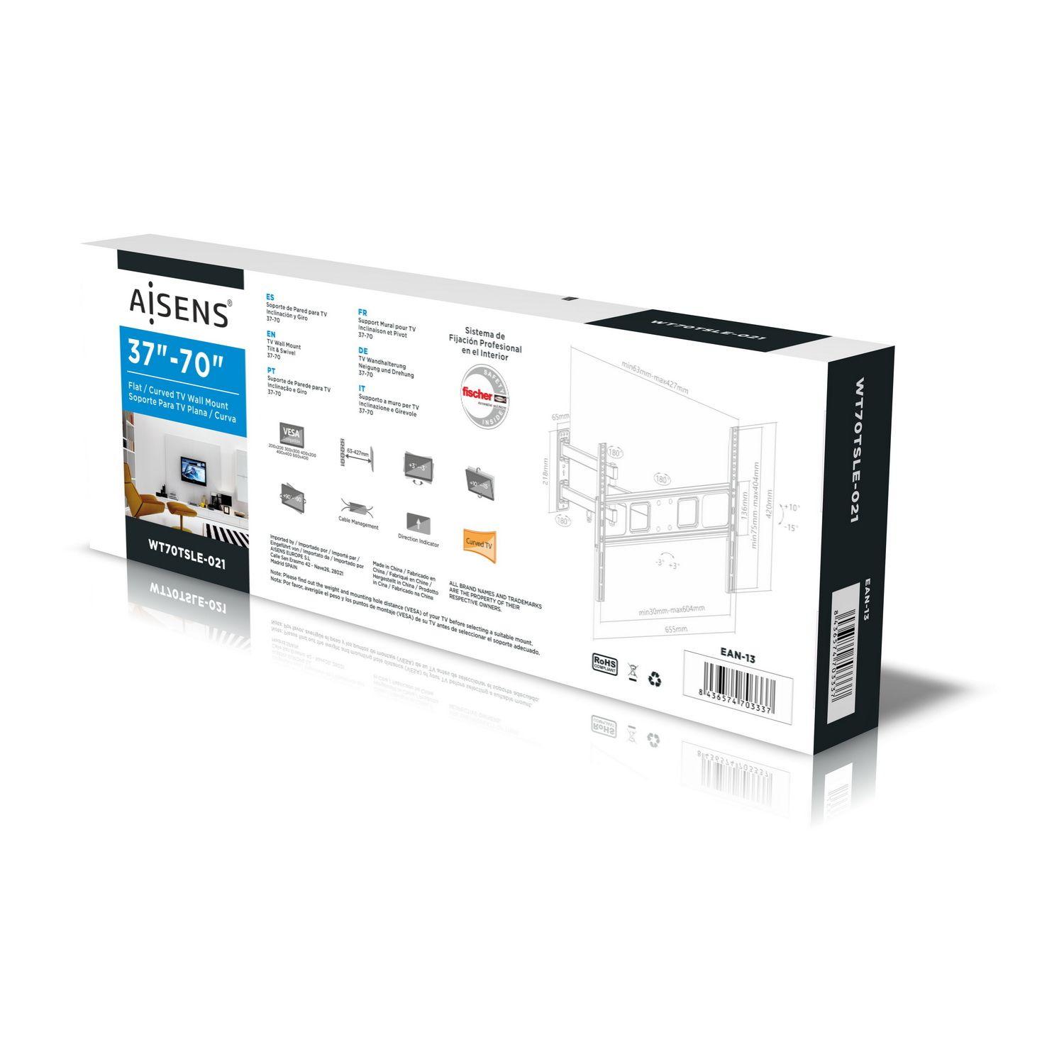 Suporte de Parede para TV AISENS WT70TSLE-021 (600 x 400 mm - 200 x 200 mm - 177,8 cm - Preto), miniatura 10