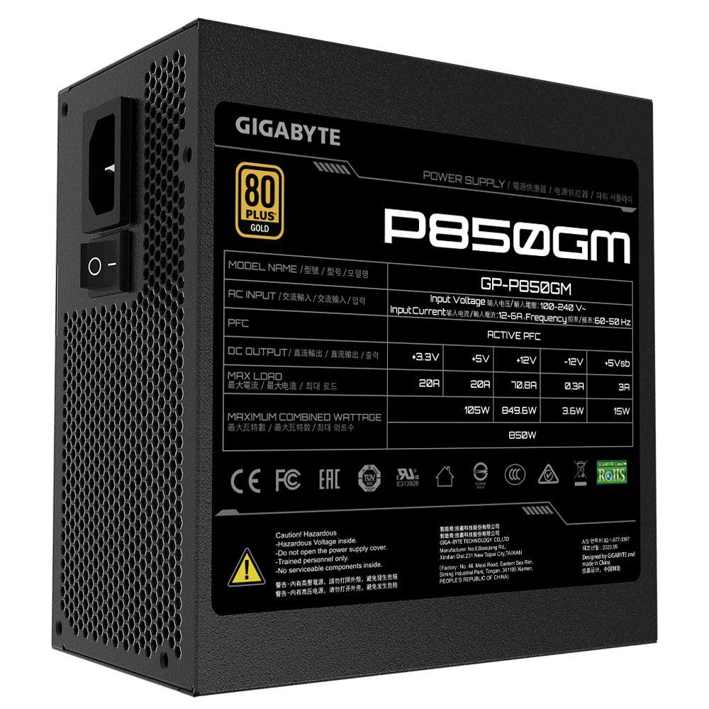 Fonte de Alimentação GIGABYTE P850GM (ATX - 850 W - 80 PLUS Gold - Preto), miniatura 2