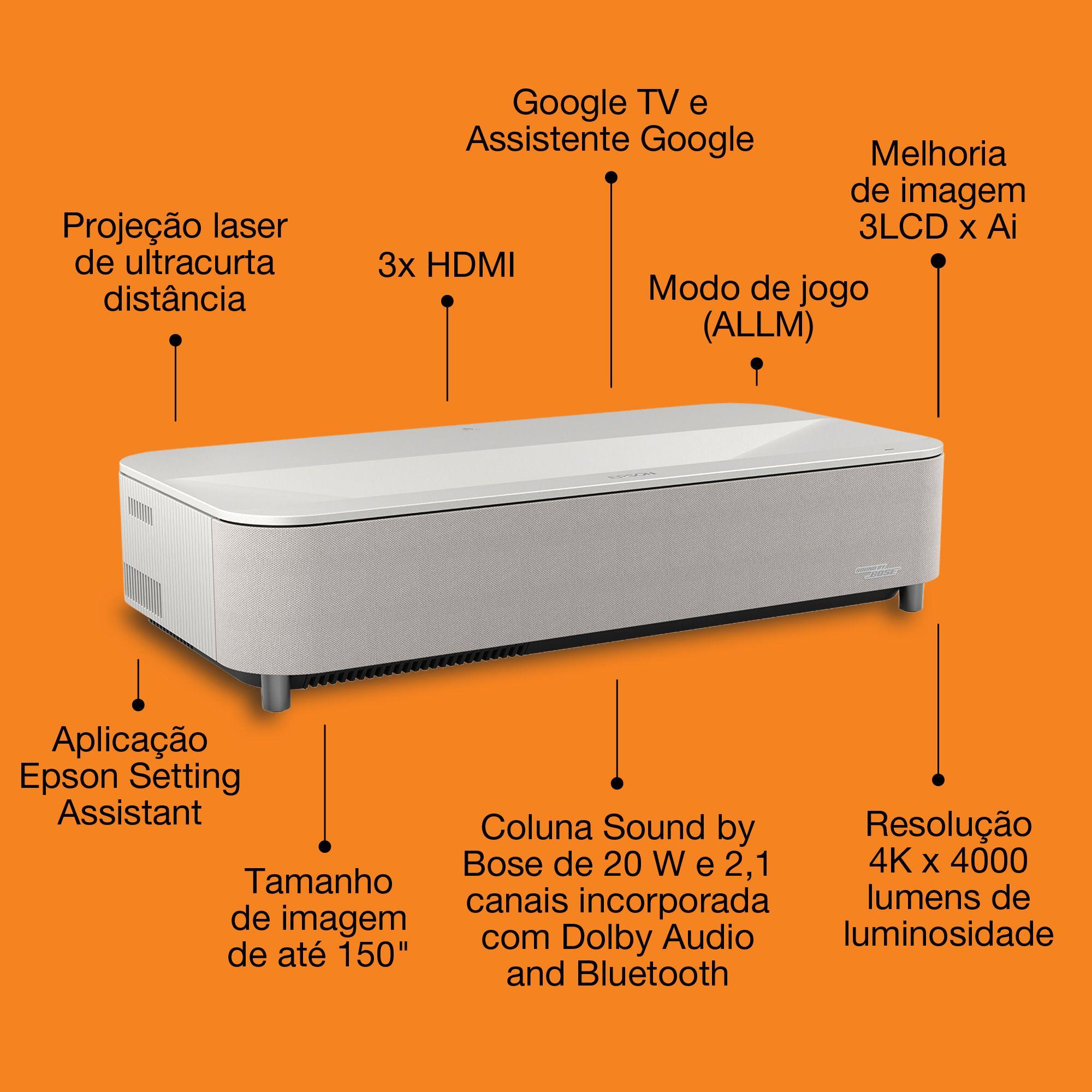 Projetor de Cinema em Casa EPSON Lifestudio Grand Plus EH-LS970W (UHD 4K - Google TV - 4000 ANSI lumens - Branco Diamante) — miniatura 2