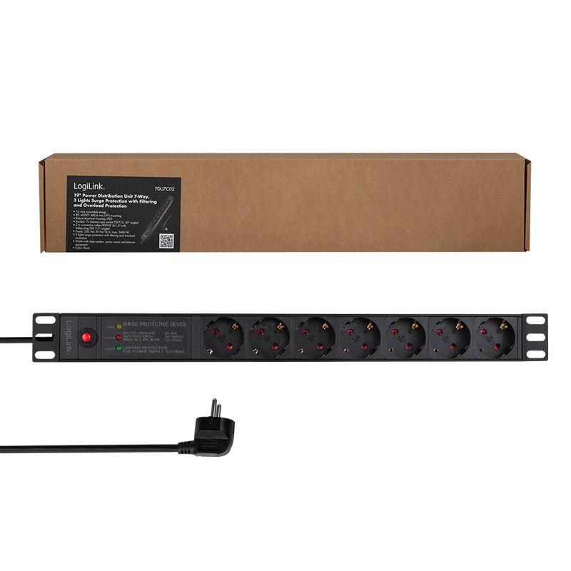 Unidade de Distribuição de Energia LOGILINK PDU7C02 (19" - 1U - 7 Tomadas Tipo F - 3600 W - Preto), miniatura 8
