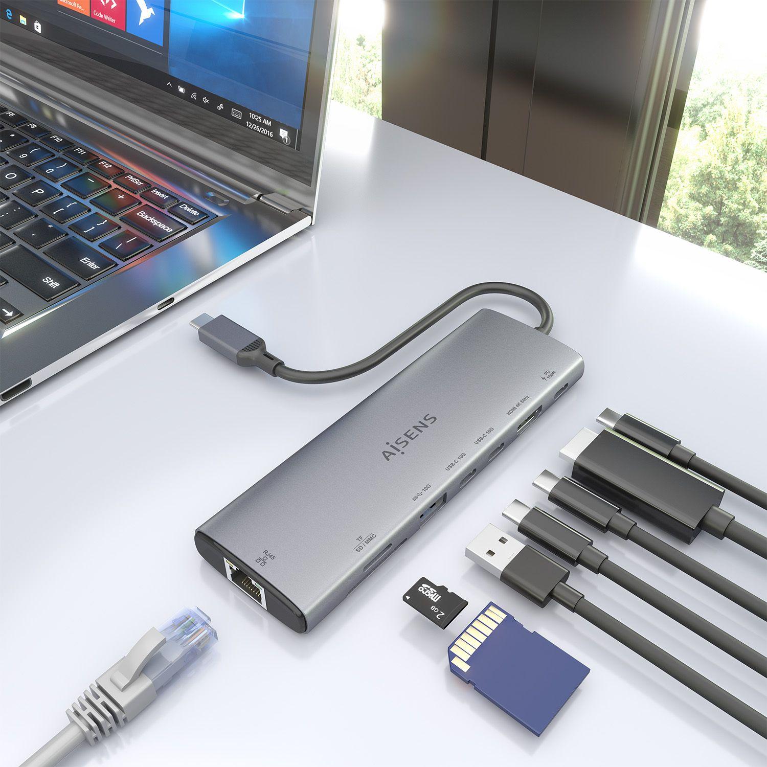 Dock USB-C AISENS ASUC-8P033-GR (0,2 m - Cinzento), miniatura 6