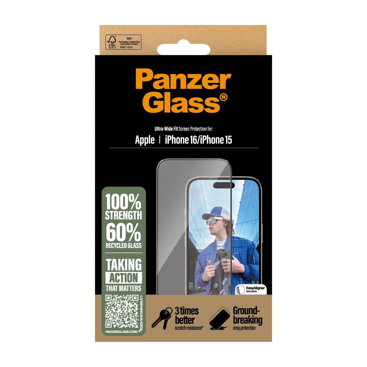 Protetor de Ecrã PANZERGLASS iPhone 16/15 (Apple - Transparente), miniatura 3