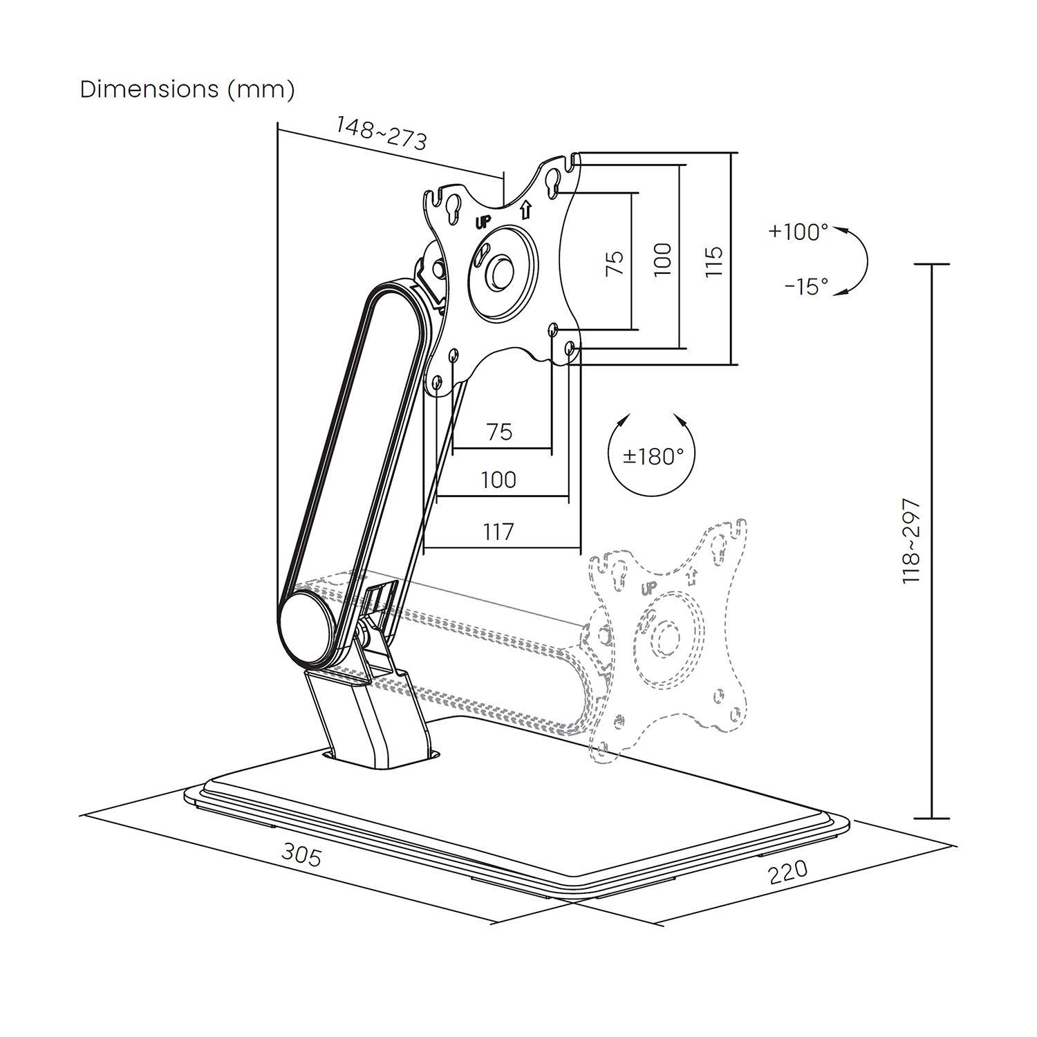 Suporte de Secretária para Monitor AISENS DT32TSR-373 (100 x 100 mm - 75 x 75 mm - 81,3 cm - Preto) — miniatura 6