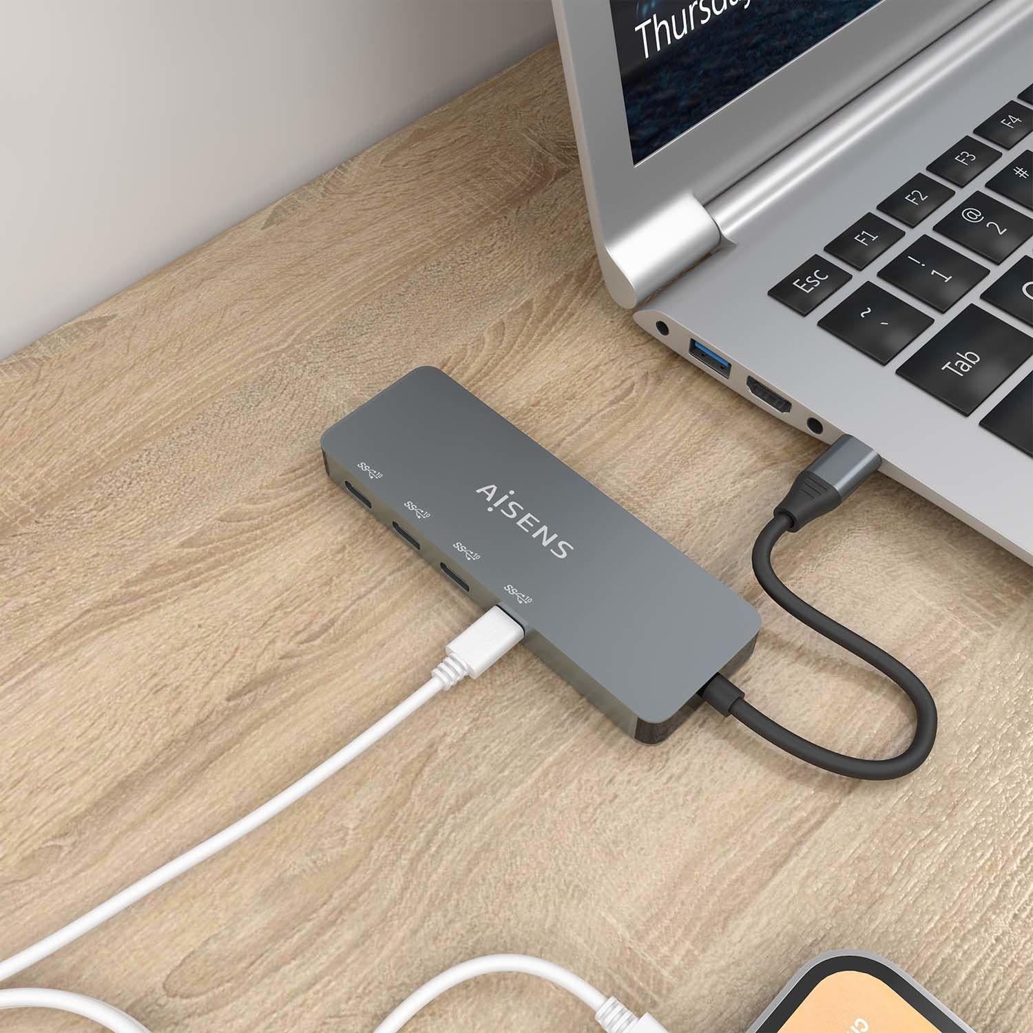 Hub USB-C AISENS A109-0695 (0,15 m - Cinzento), miniatura 4