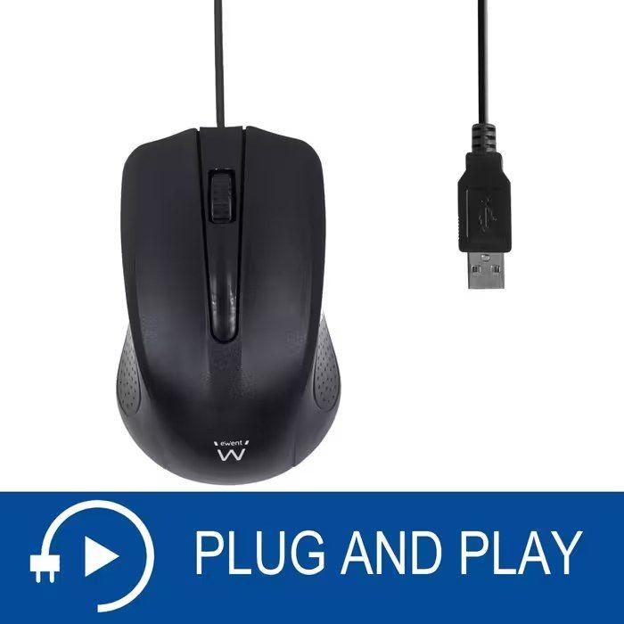 Rato EWENT EW3300 (Ambidestro - 1000 DPI - Ótico - Preto) — miniatura 2