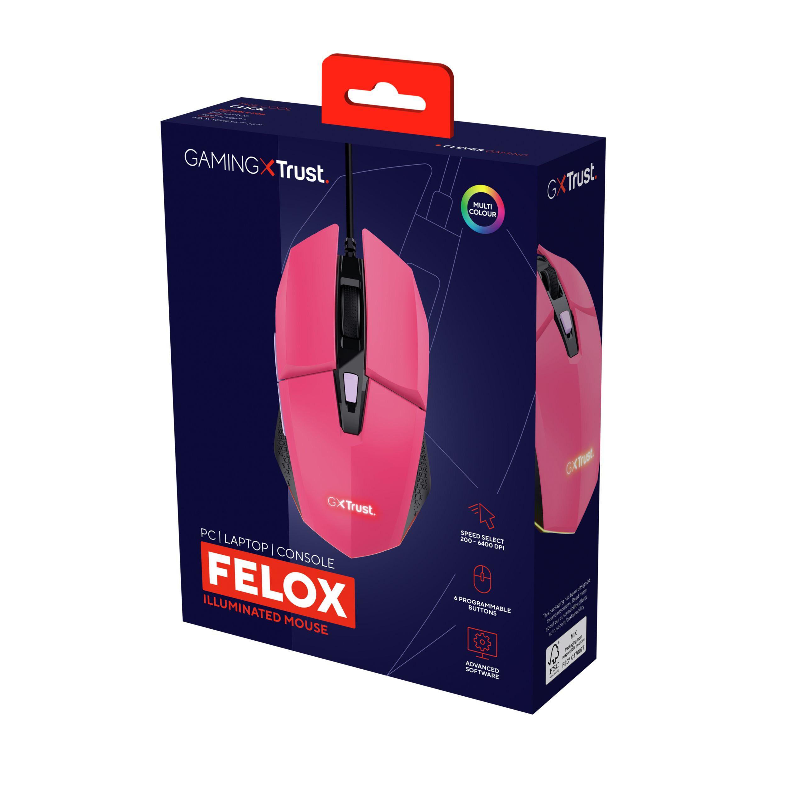 Rato TRUST GXT 109P FELOX (Ambidestro - 6400 DPI - 60 ips - Rosa), miniatura 6