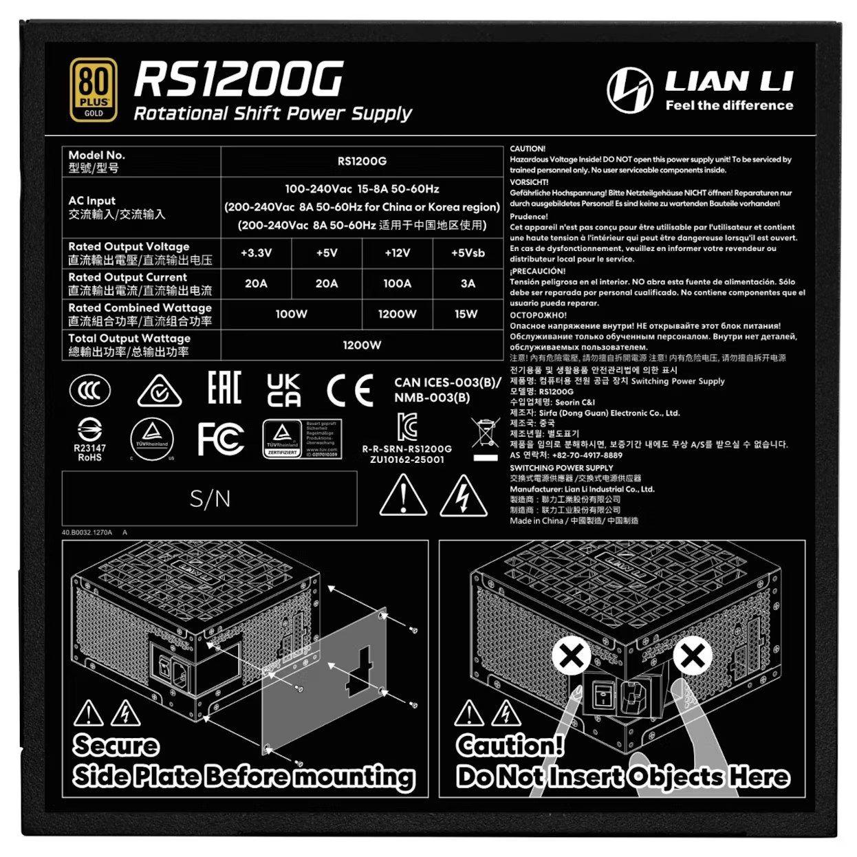Fonte de Alimentação LIAN LI Rotational Shift RS1200G (ATX - 1200 W - 80 PLUS Gold - Preto), miniatura 4