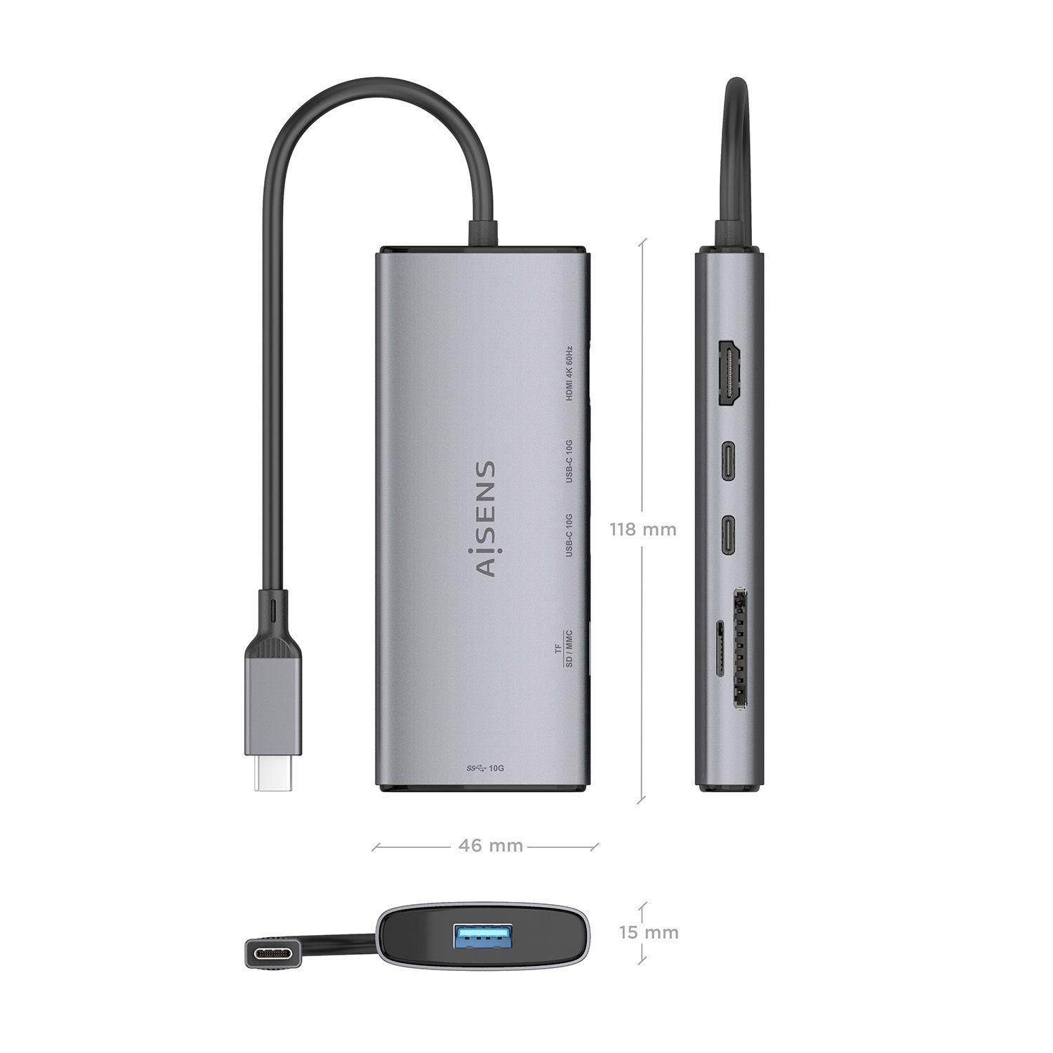 Dock USB-C AISENS ASUC-6P029-GR (0,2 m - Cinzento), miniatura 4