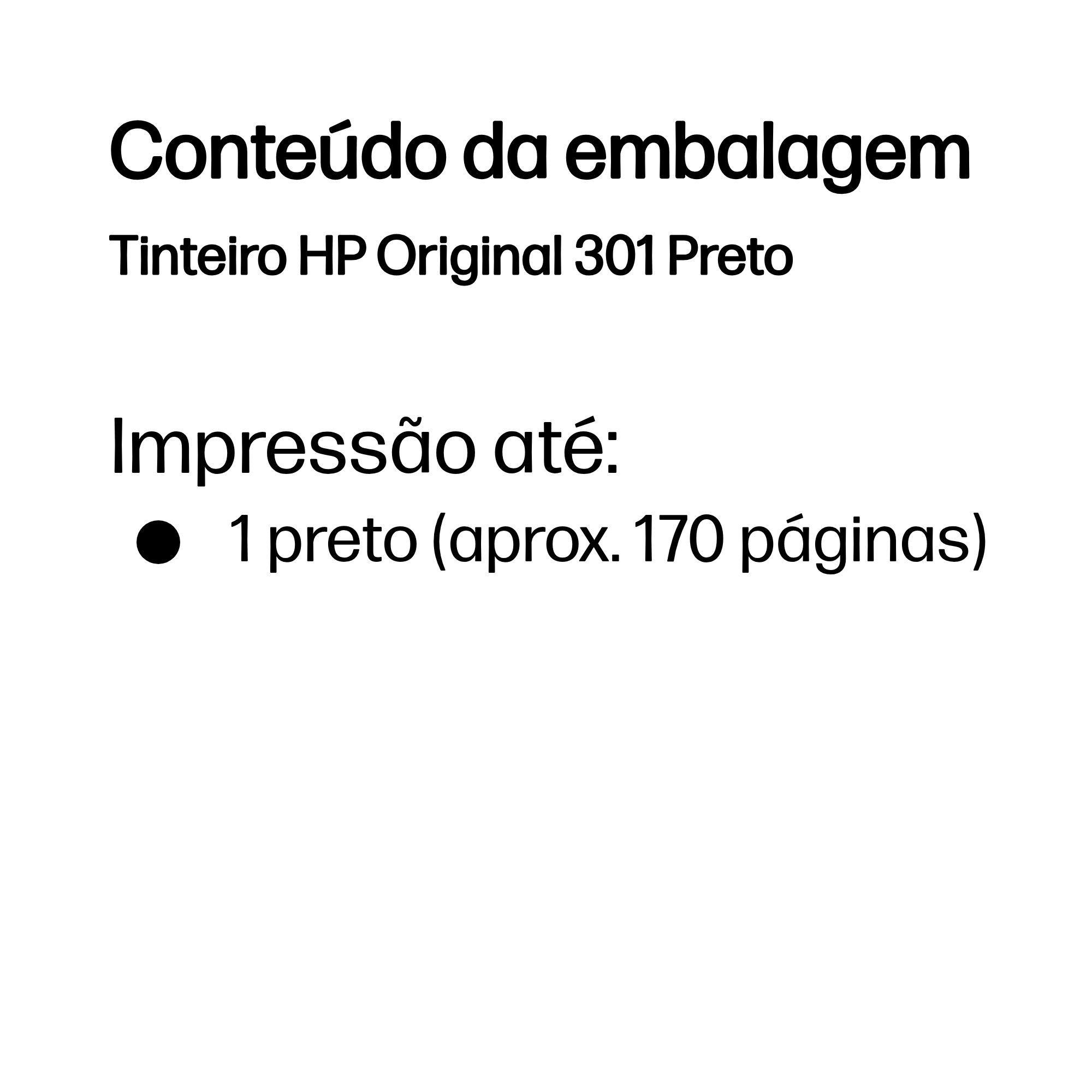 Tinteiro Original HP 301 CH561EE (170 páginas - Preto) — miniatura 3
