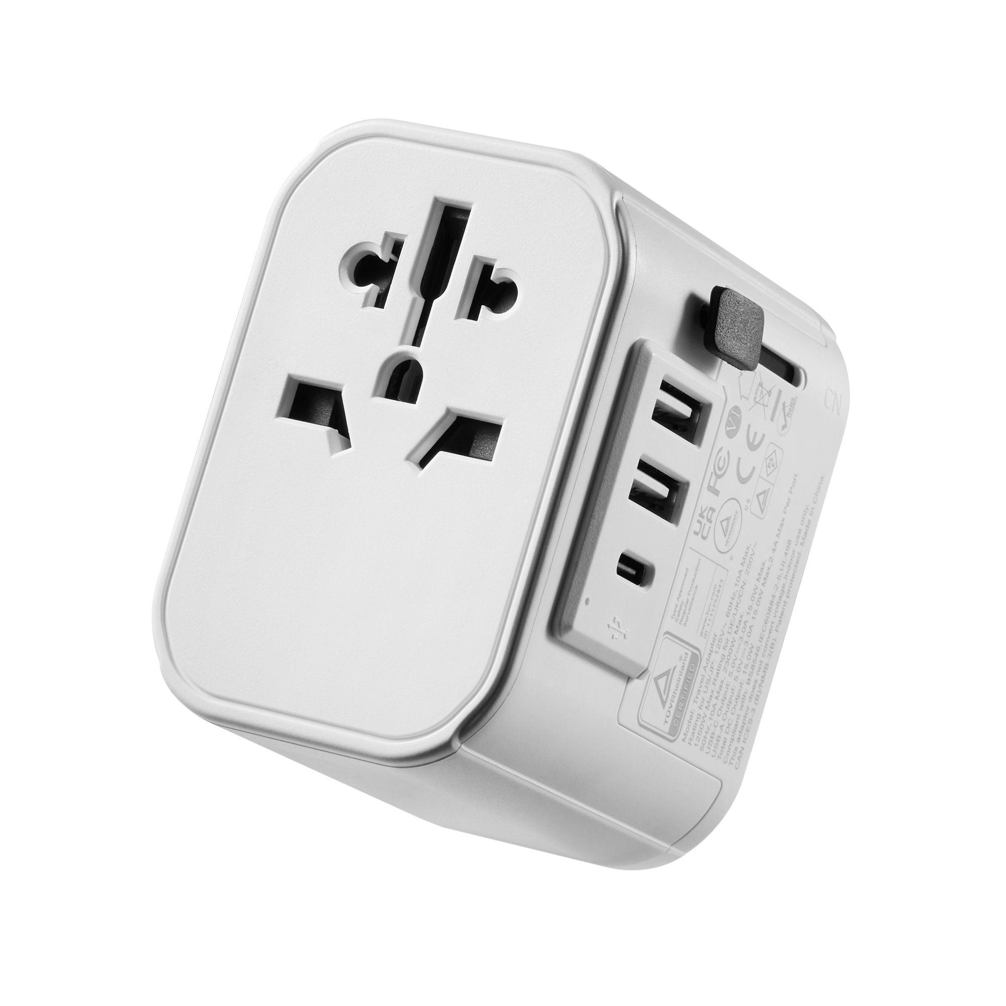 Adaptador Universal de Viagem EWENT EW1475 (3: 2 USB-A e 1 USB-C - Schuko, tipos E, F e C - Branco)