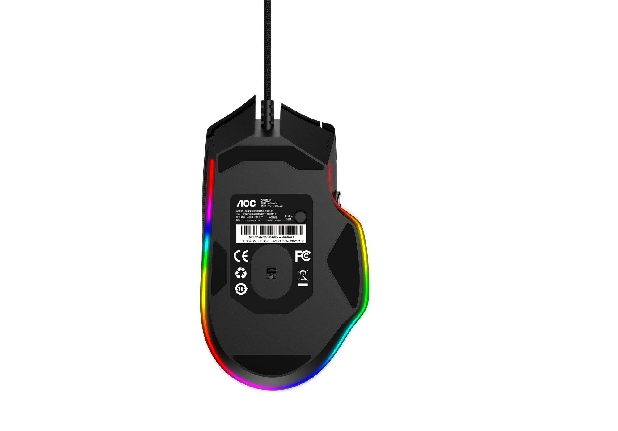 Rato AOC AGM600B (Mão direita - 16000 DPI - Ótico - Preto), miniatura 10