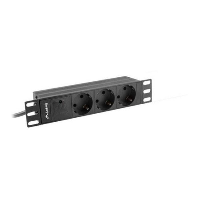 Bloco de Tomadas para Rack LANBERG PDU-03F-0200-BK (10" - 1U - 16A - 3 tomadas - 2 m - Preto) — miniatura 2