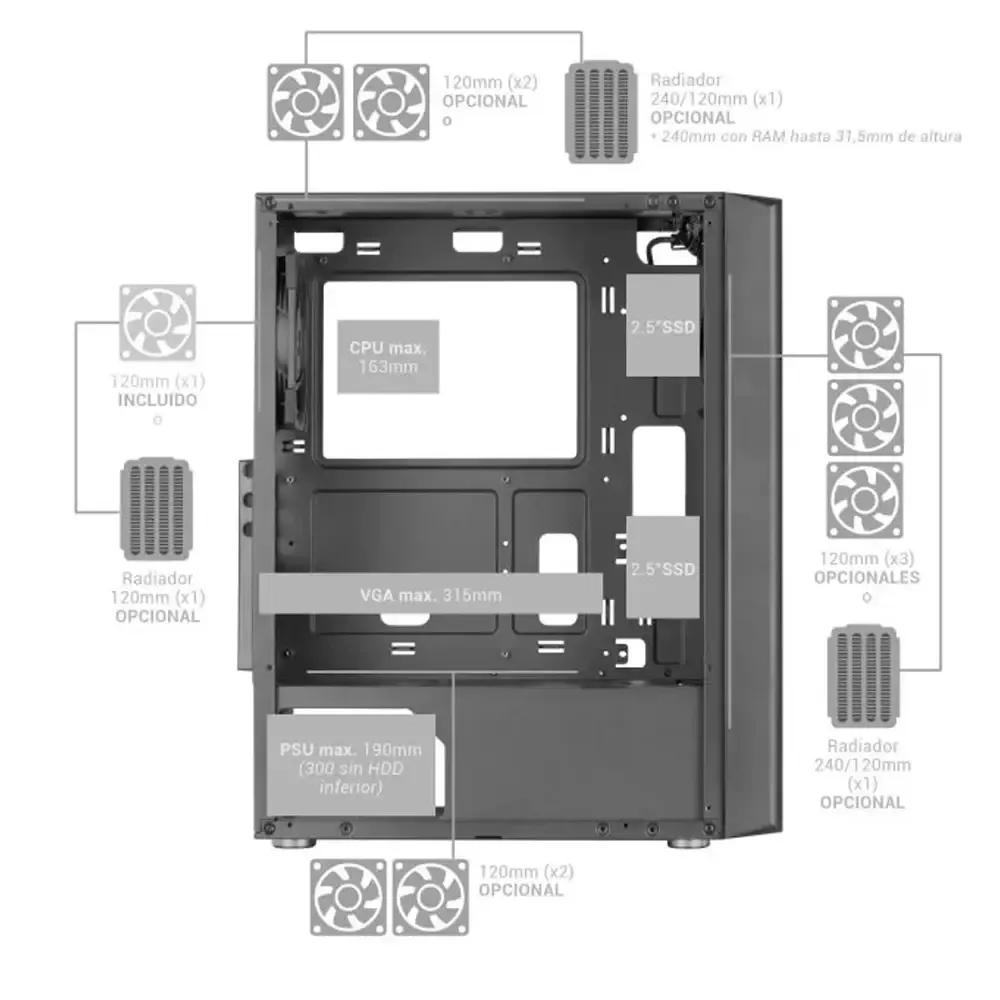 Caixa ATX MARS GAMING MC-IPRO (ATX, Micro ATX, Mini-ITX - Midi Tower - 16,3 cm - Preto) — miniatura 4