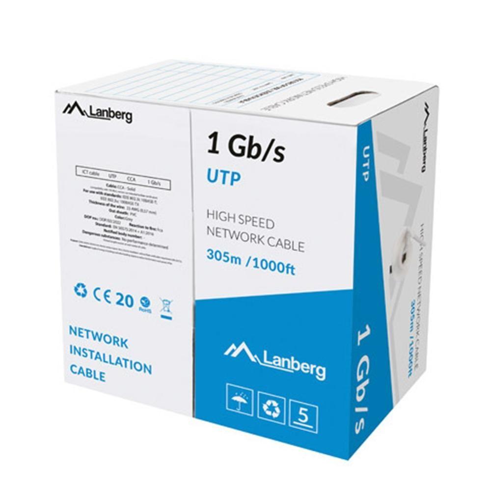 Bobina de Cabo de Rede LANBERG LCU6-10CC-0305-S (305 m - Cat6 - Cinzento)