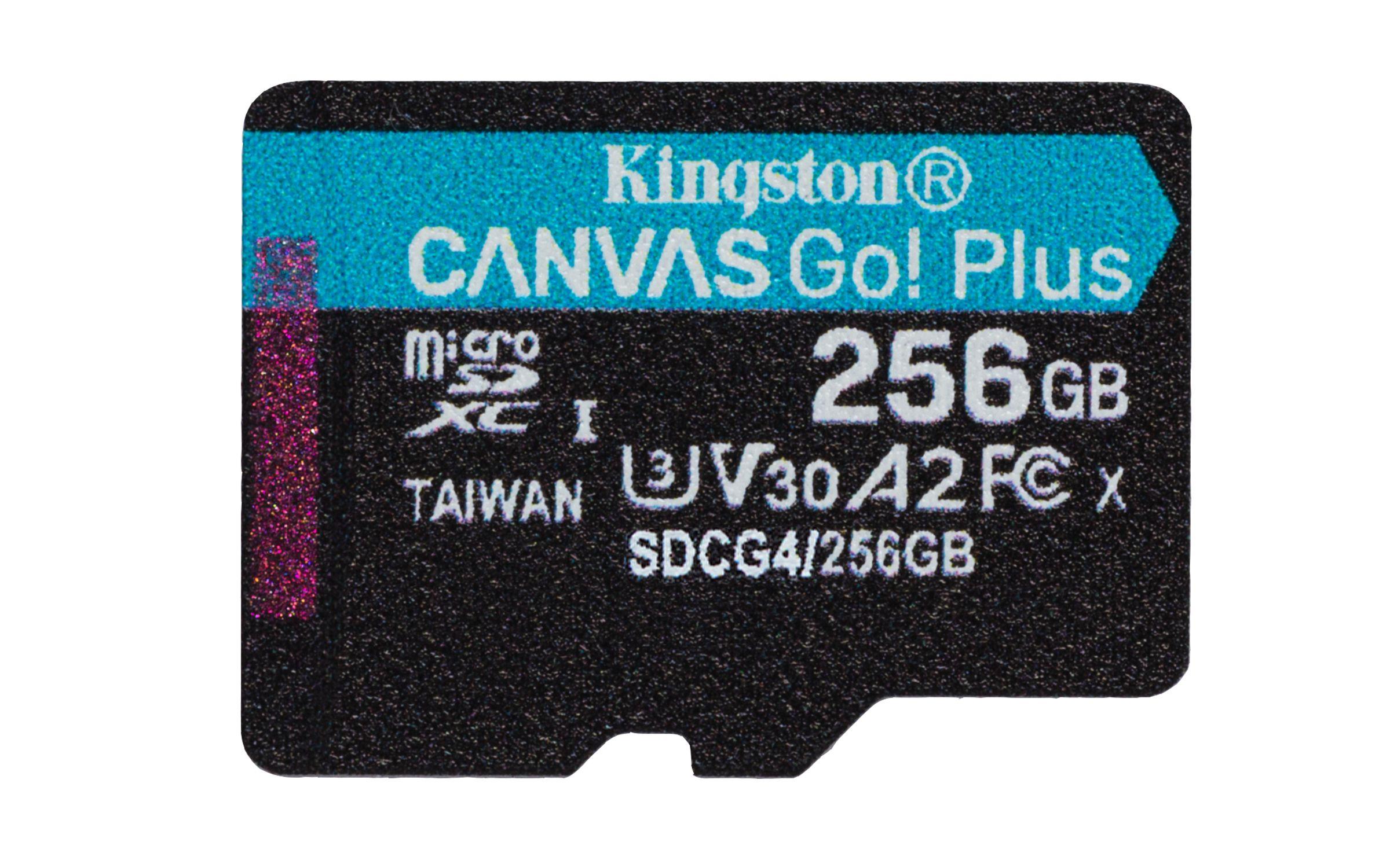 Cartão de Memória KINGSTON Canvas Go! Plus (256GB - Classe 10 - 200 MB/s - Preto e Turquesa)