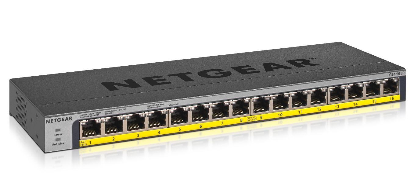 Switch NETGEAR GS116LP (Gigabit Ethernet - 1000 KB - 32 Gbit/s - Preto)