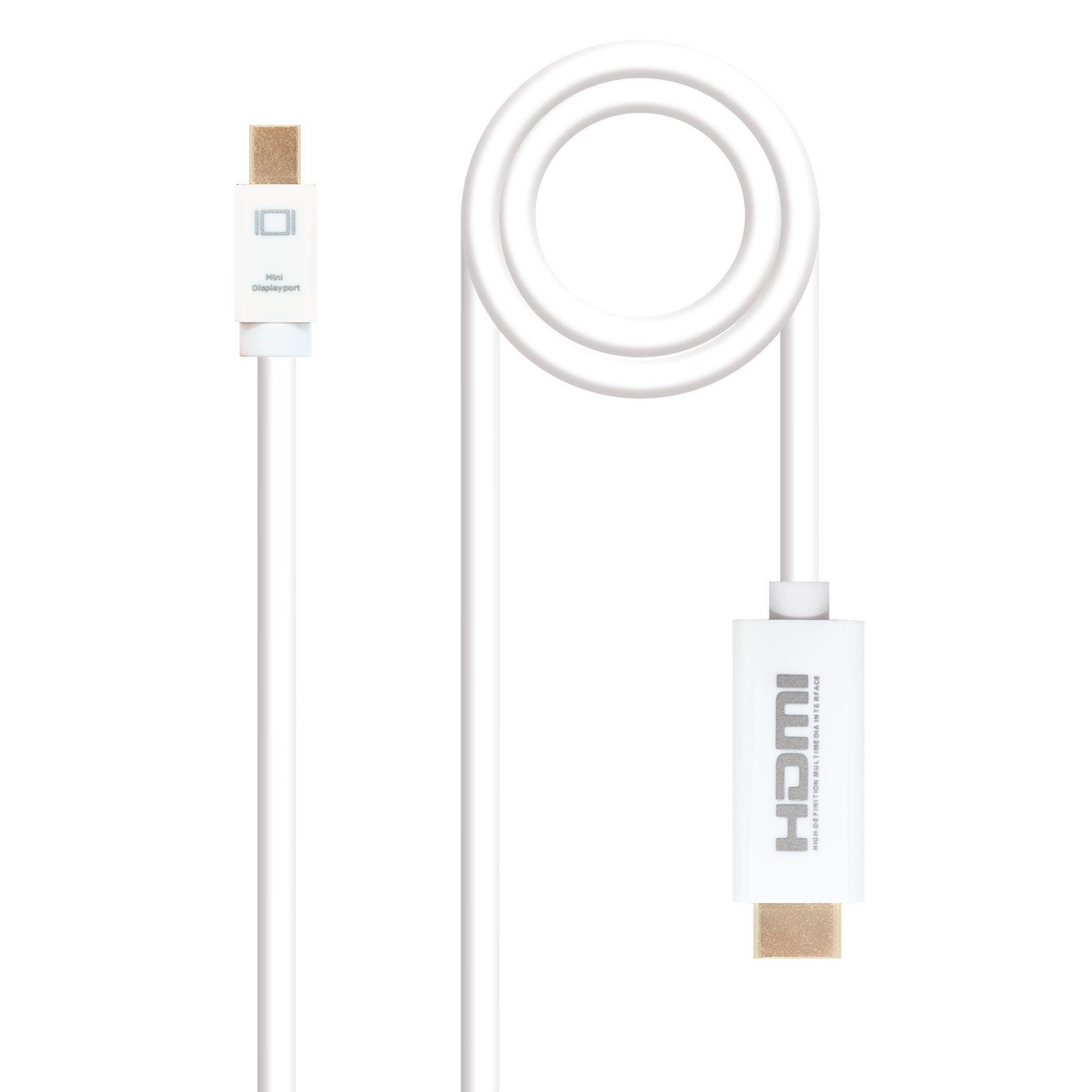 Cabo Conversor NANOCABLE 10.15.4002 (2 m - Mini DisplayPort Macho - HDMI Tipo A macho - Branco)