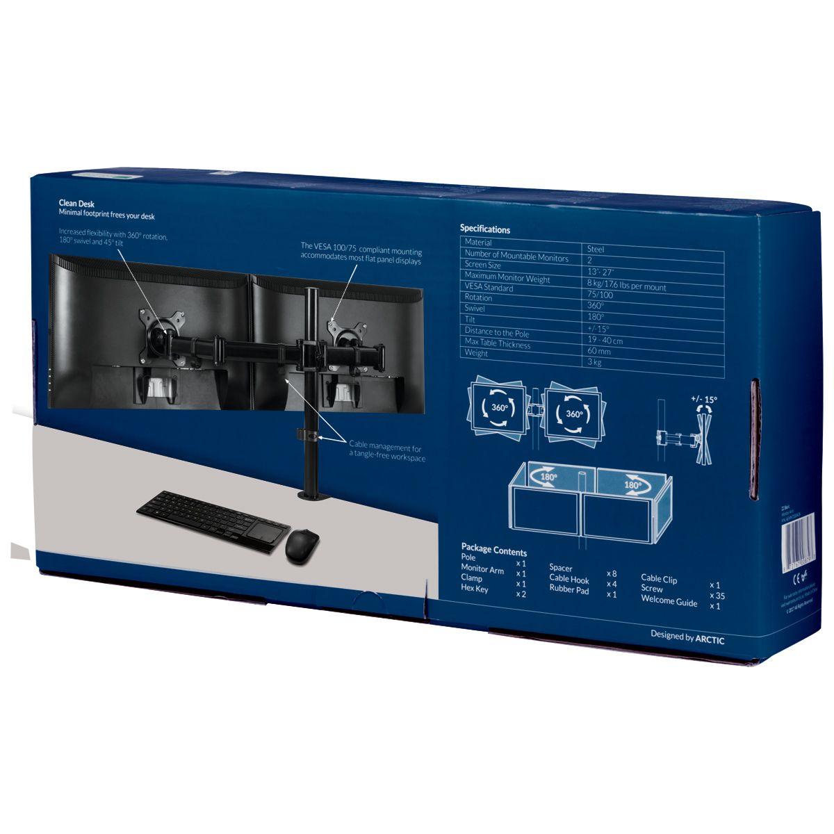Suporte de Monitor Duplo ARCTIC Z2 Basic (13-27" - 16 kg - Preto), miniatura 9