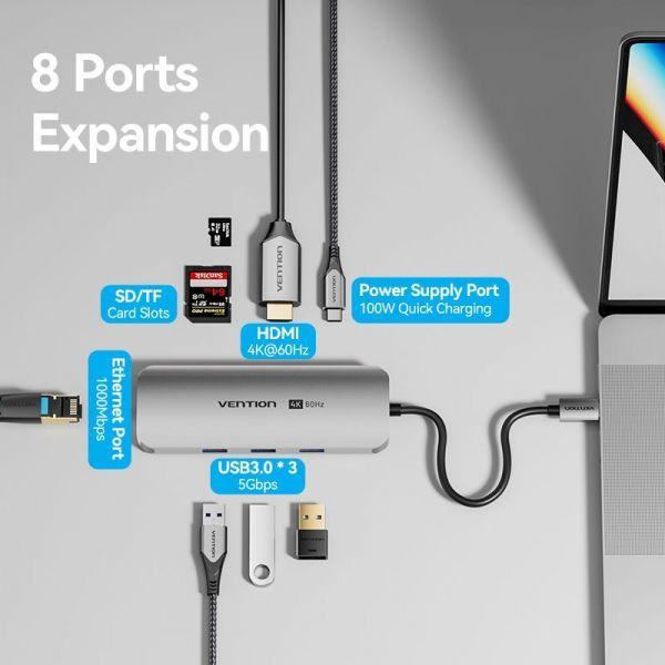 Dock USB-C Multiporta VENTION TQKHB (Prateado), miniatura 3