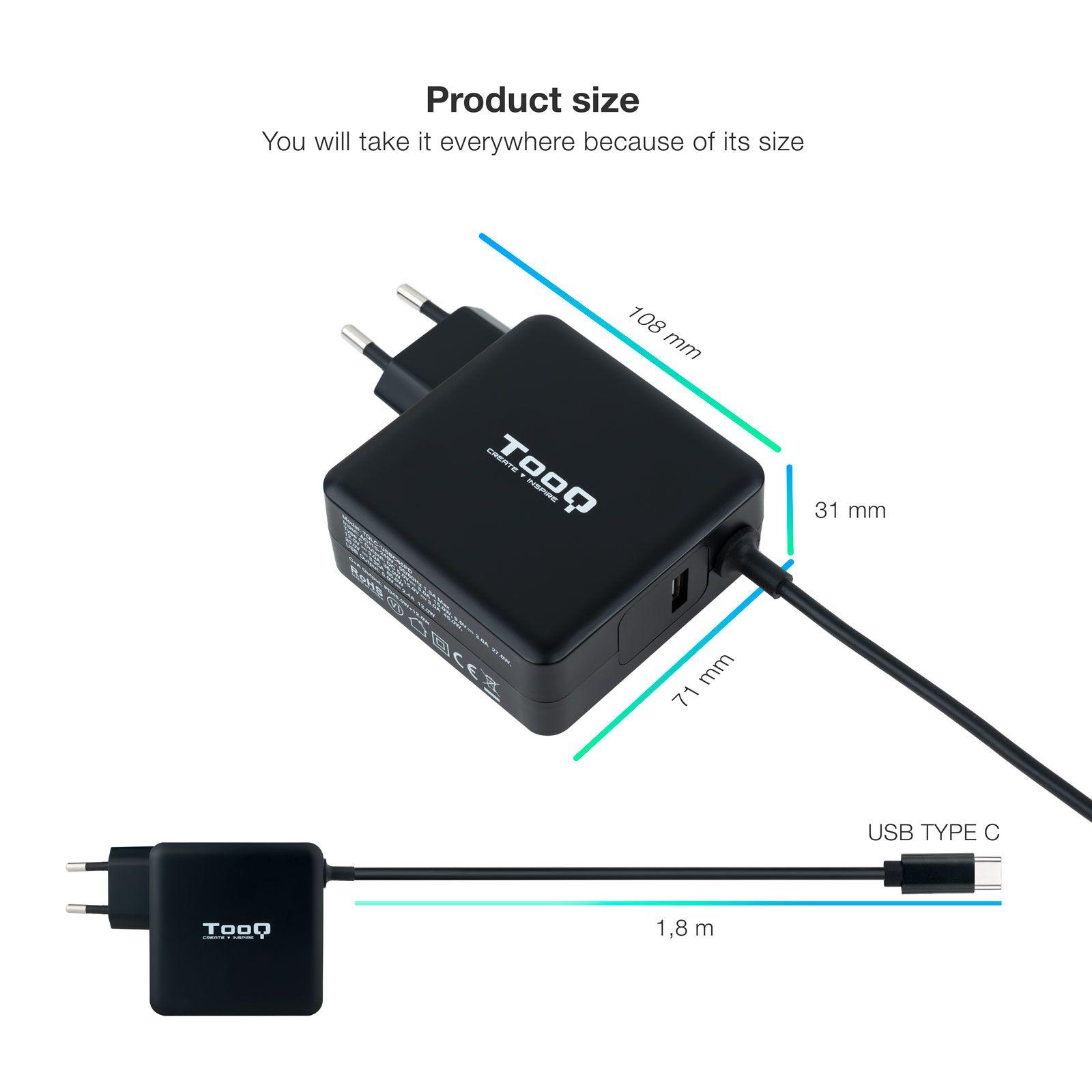 Carregador de Portátil TOOQ TQLC-USBC65PD (65 W - Power Delivery 3.0 - 1.3 A - Preto), miniatura 3