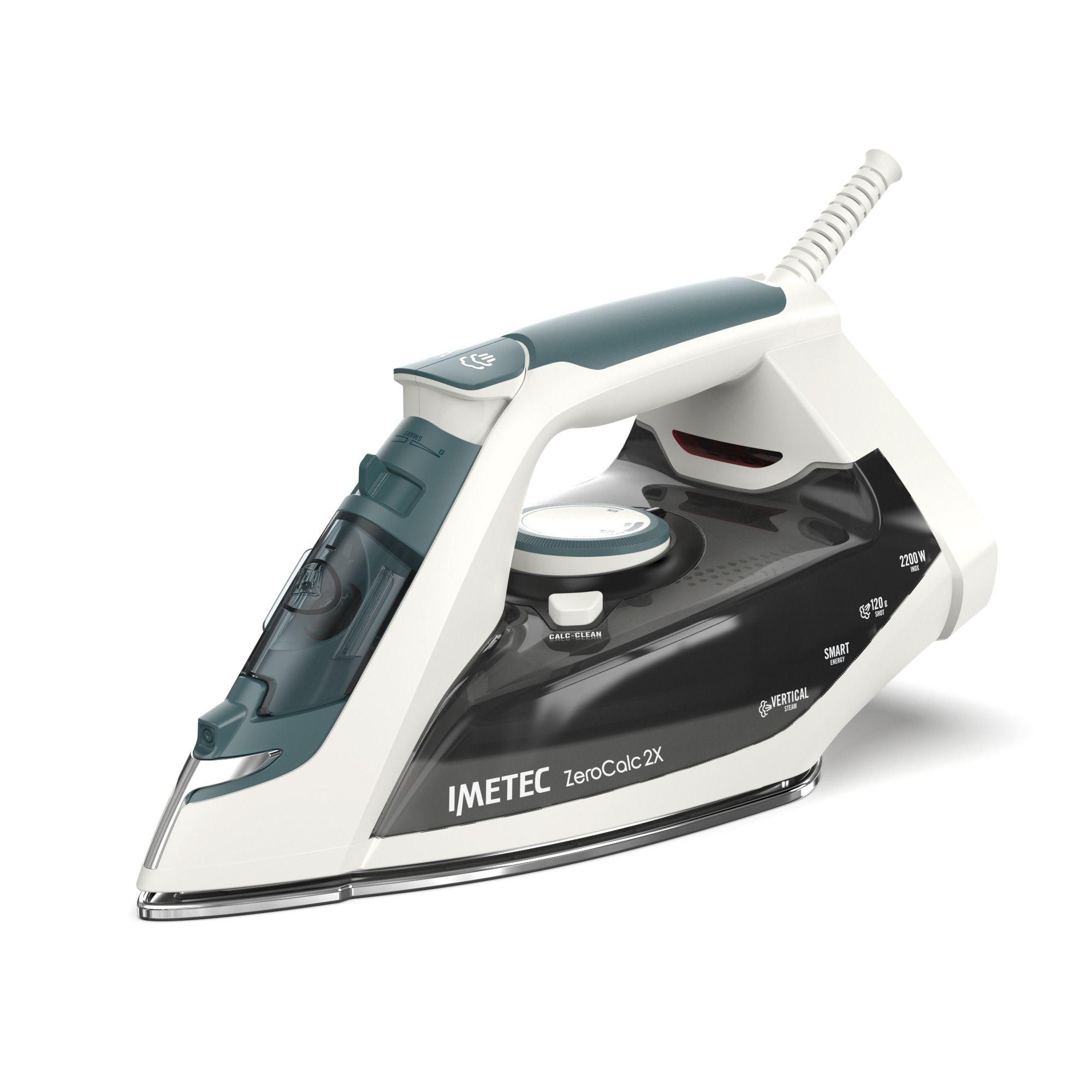 Ferro de Engomar IMETEC 9006 ZeroCalc 2X (2200 W - 0,25 l - Base em aço inoxidável - Branco e Verde-azulado)