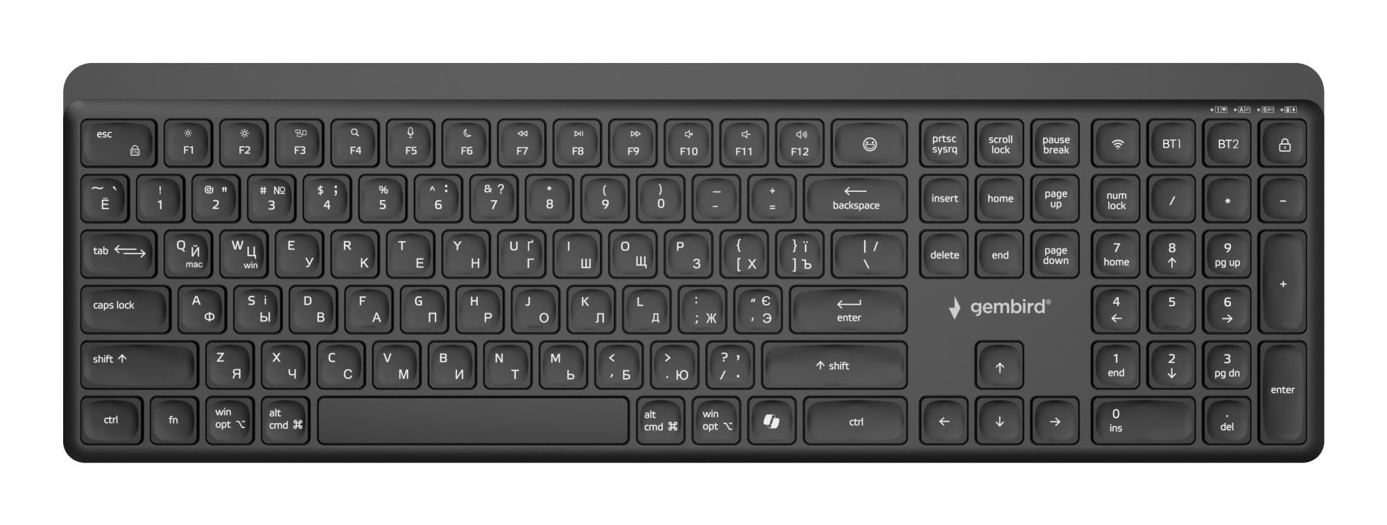 Teclado GEMBIRD KB-WPS-03-CYRL (RU - Sem fios, Bluetooth - Sem fios Bluetooth - Preto)