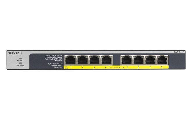 Switch NETGEAR GS108LP-100EUS (Gigabit Ethernet - 10,100,1000 Mbit/s - 192 KB - Preto e Cinzento)
